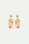 Gold-plated openwork post earrings with zinnias and faceted yellow crystal