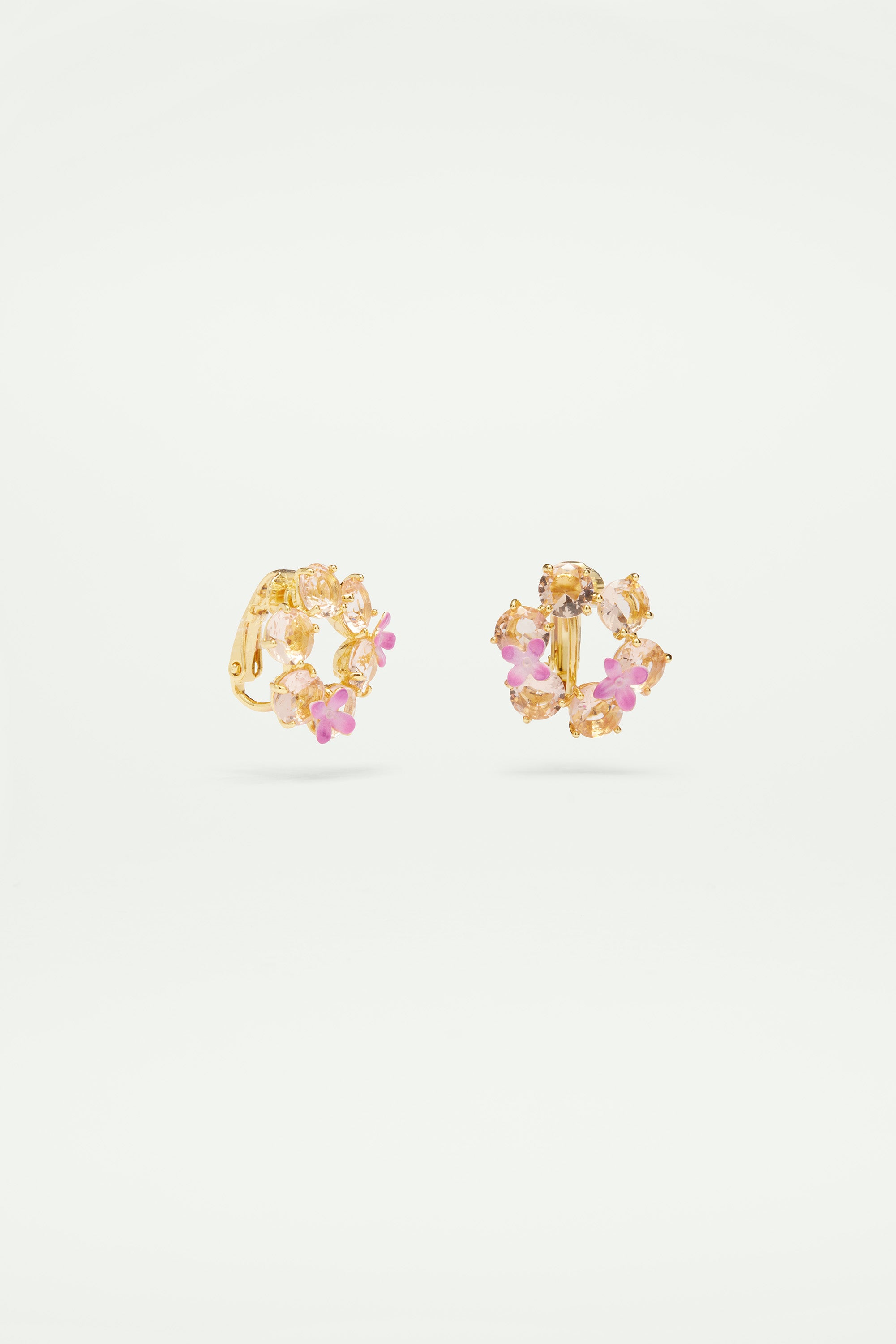 Boucles d'oreilles fleurs et 6 pierres rondes la diamantine rose abricot