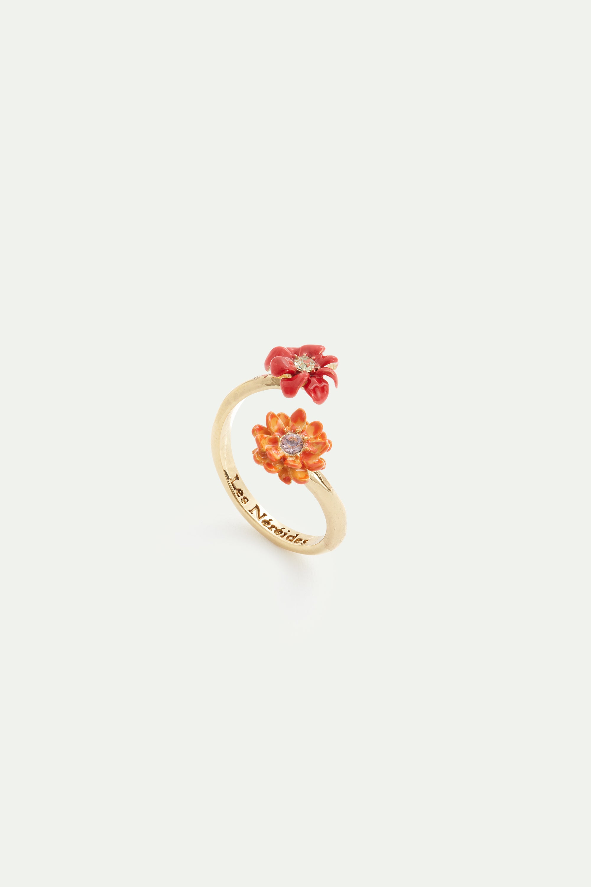 Anillo ajustable flores y cristales