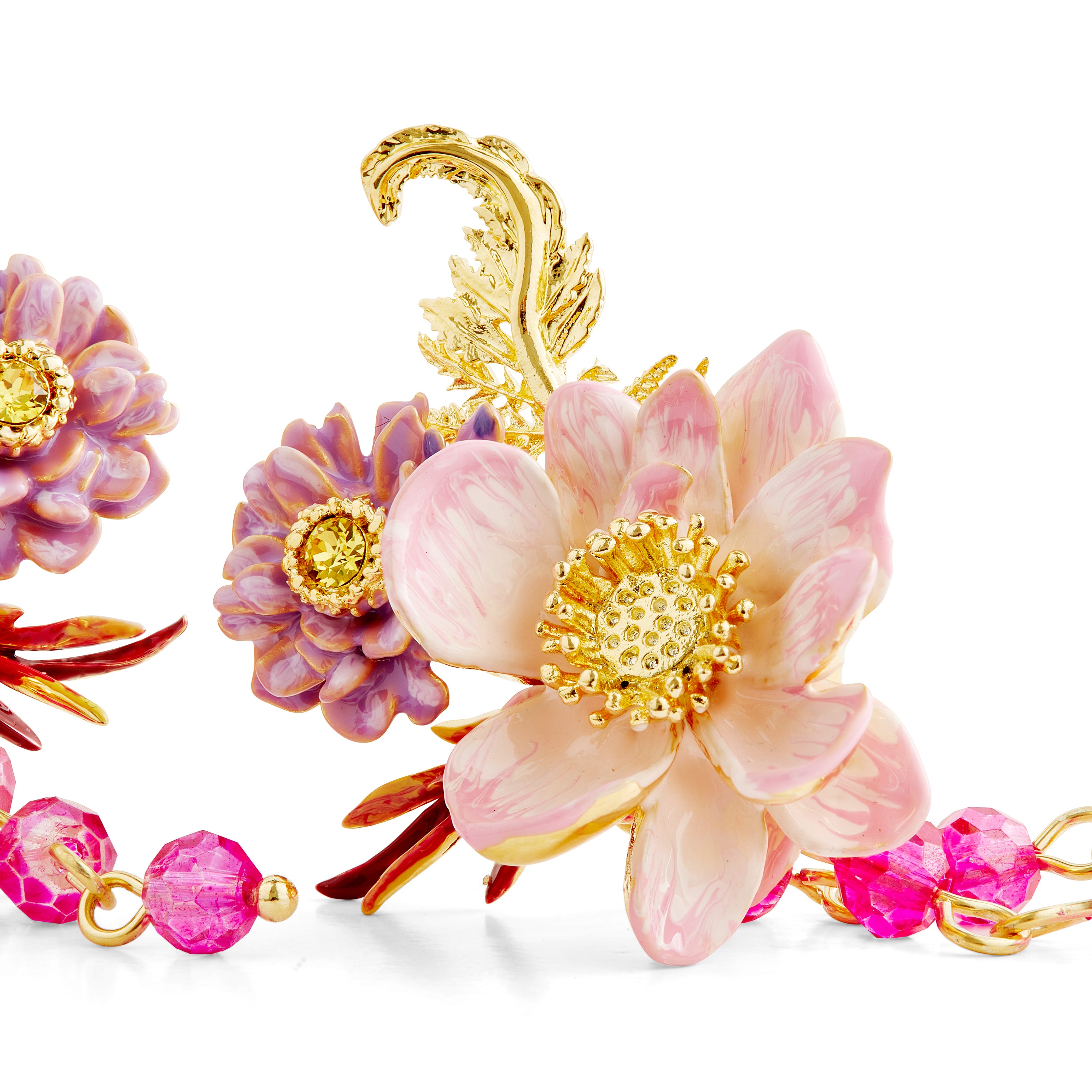 Aster and lotus flower clip-on earrings