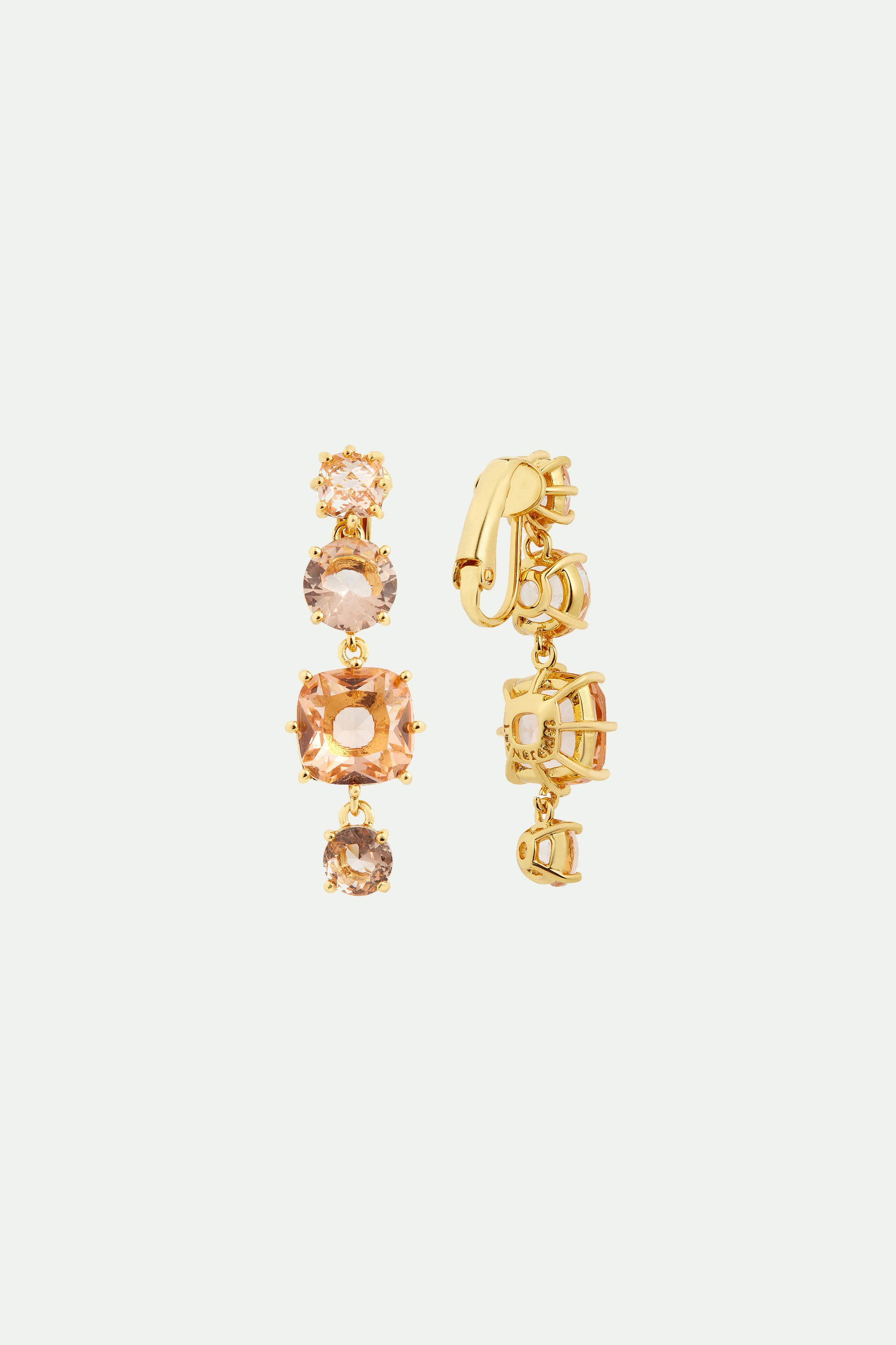 Apricot pink diamantine 4 stone dangling post earrings