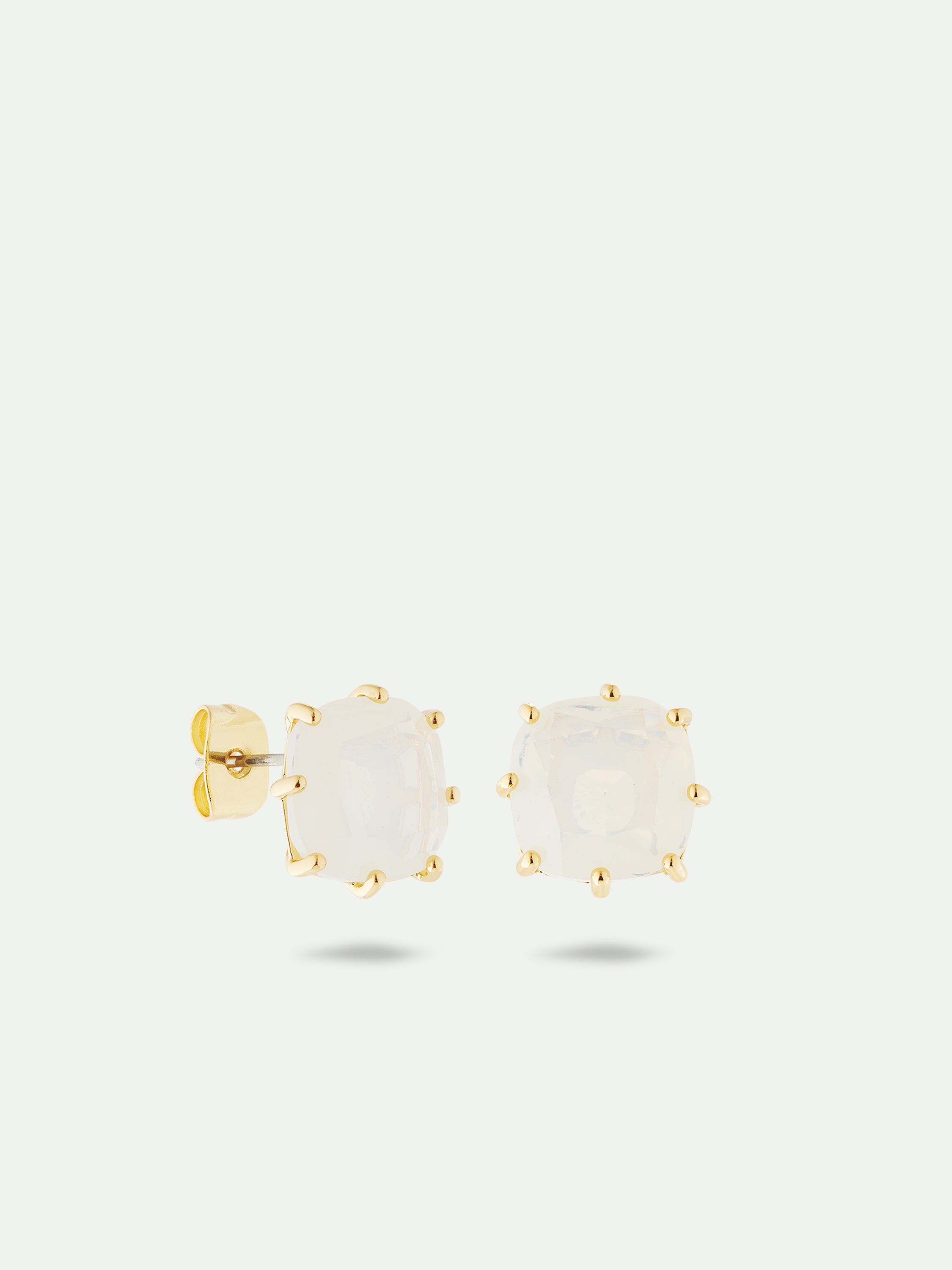 Boucles d'oreilles pierre carrée La Diamantine blanc opalescent