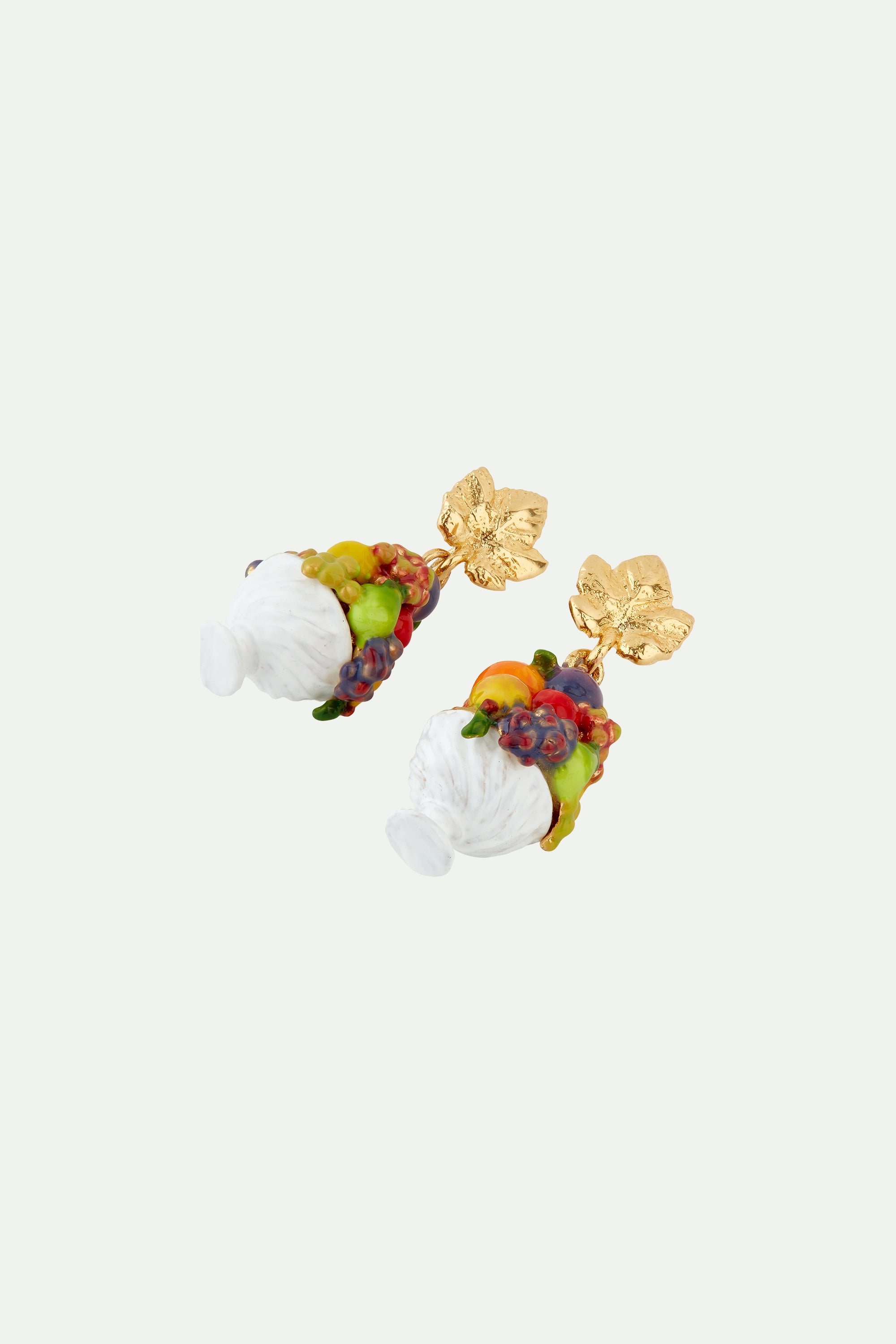 Fruit bowl and vine leaf post earrings
