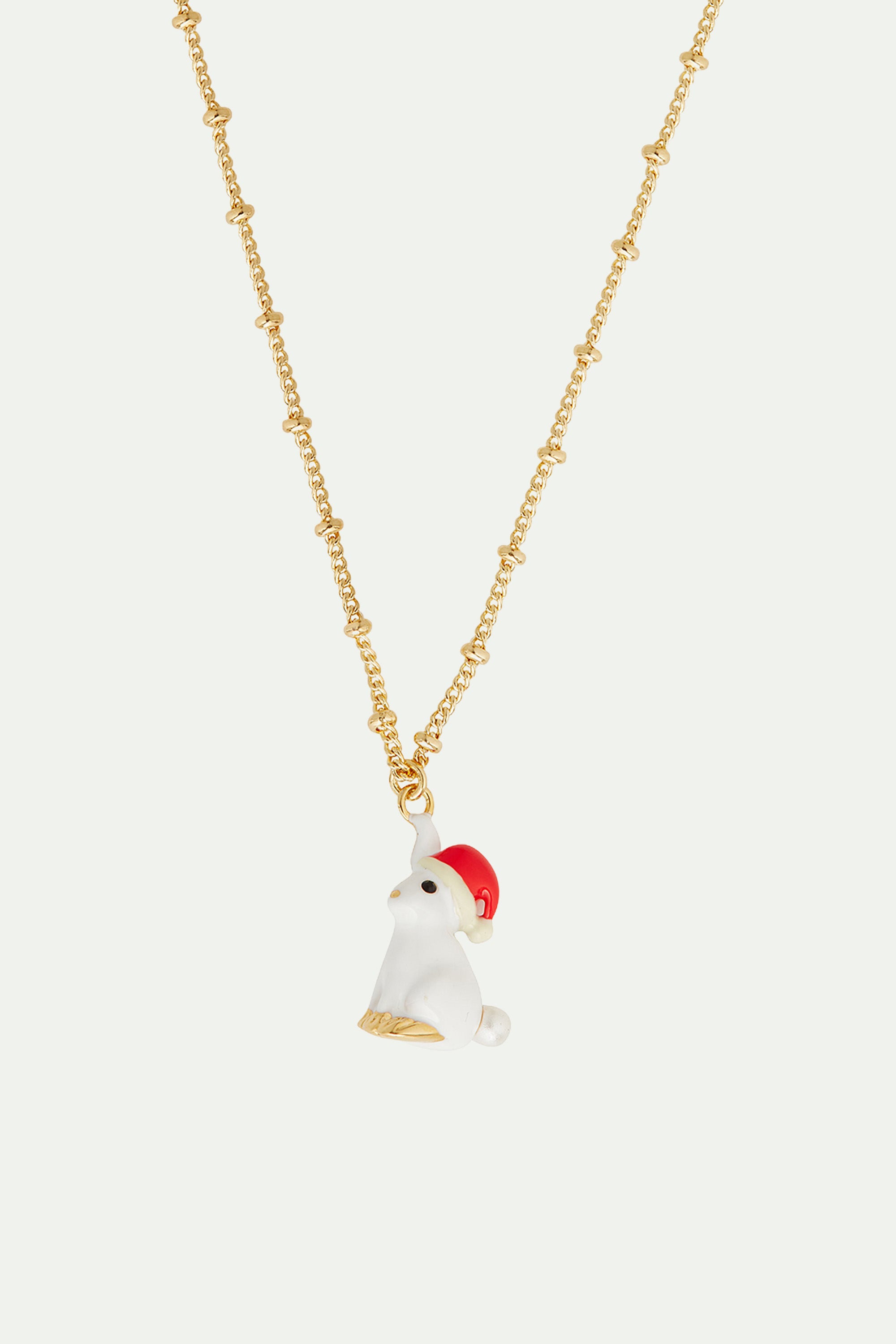 Collier Pendentif Lapin et Bonnet de Père Noël