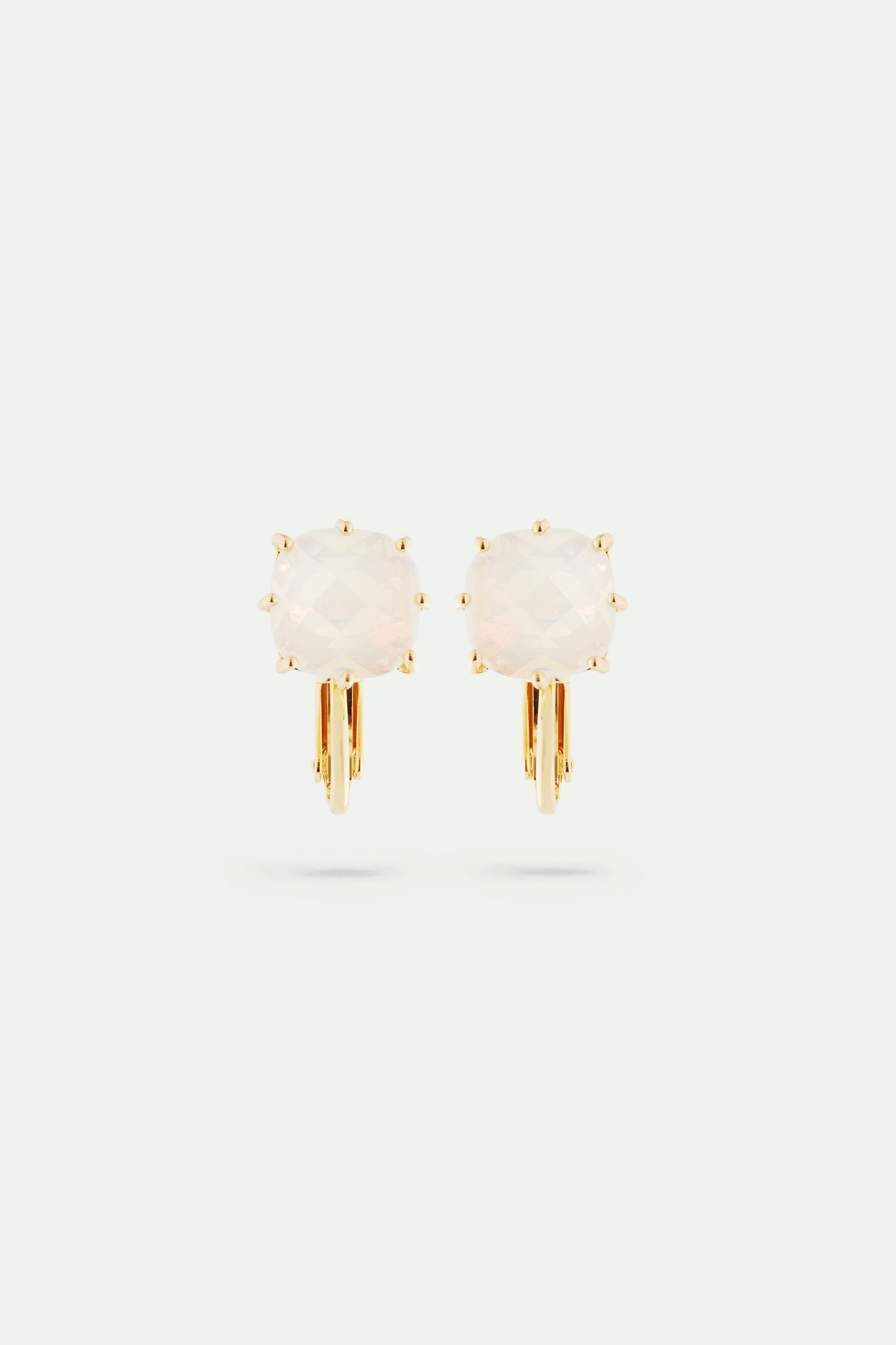 Boucles d'oreilles pierre carrée La Diamantine blanc opalescent