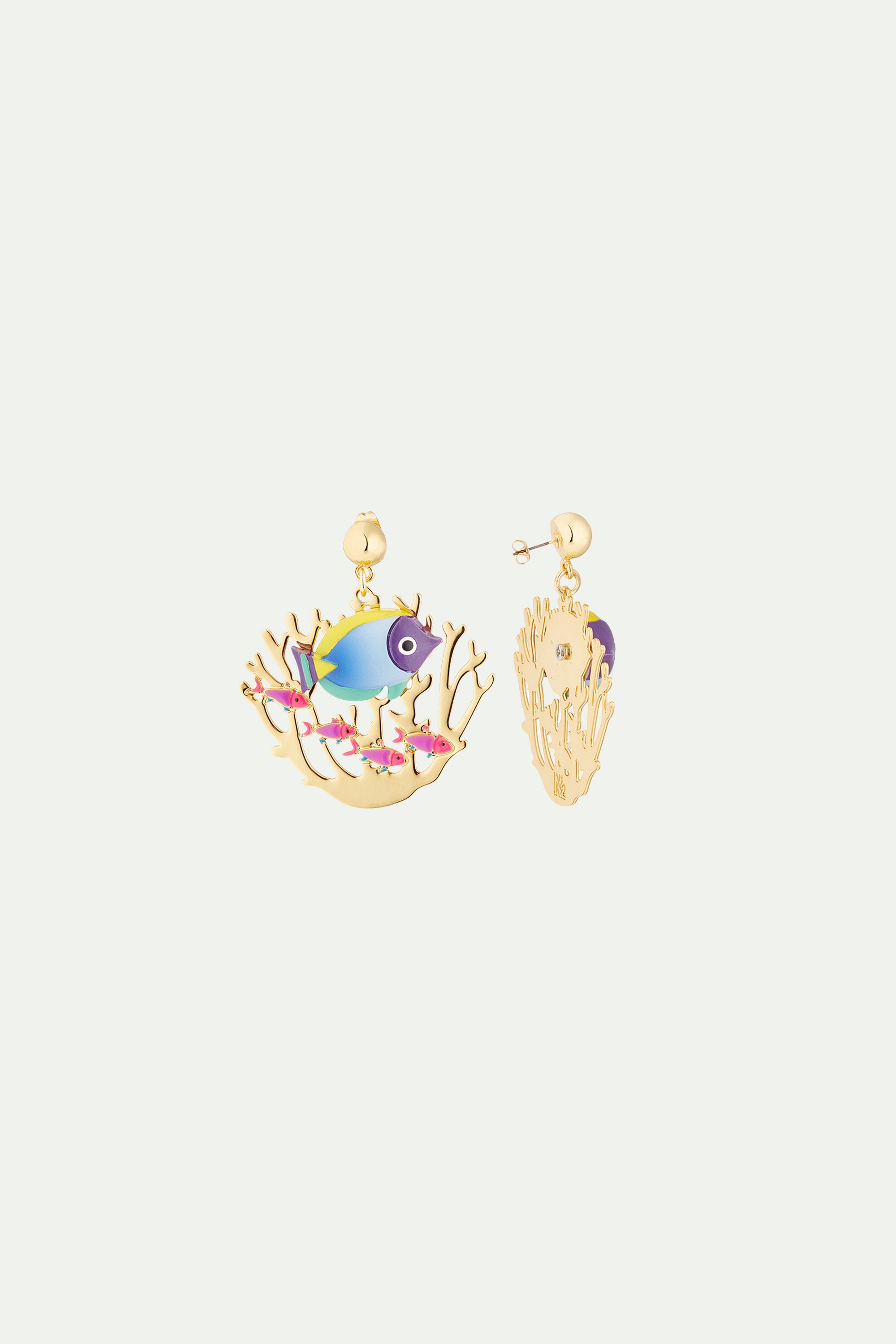 Golden fish and coral post earrings
