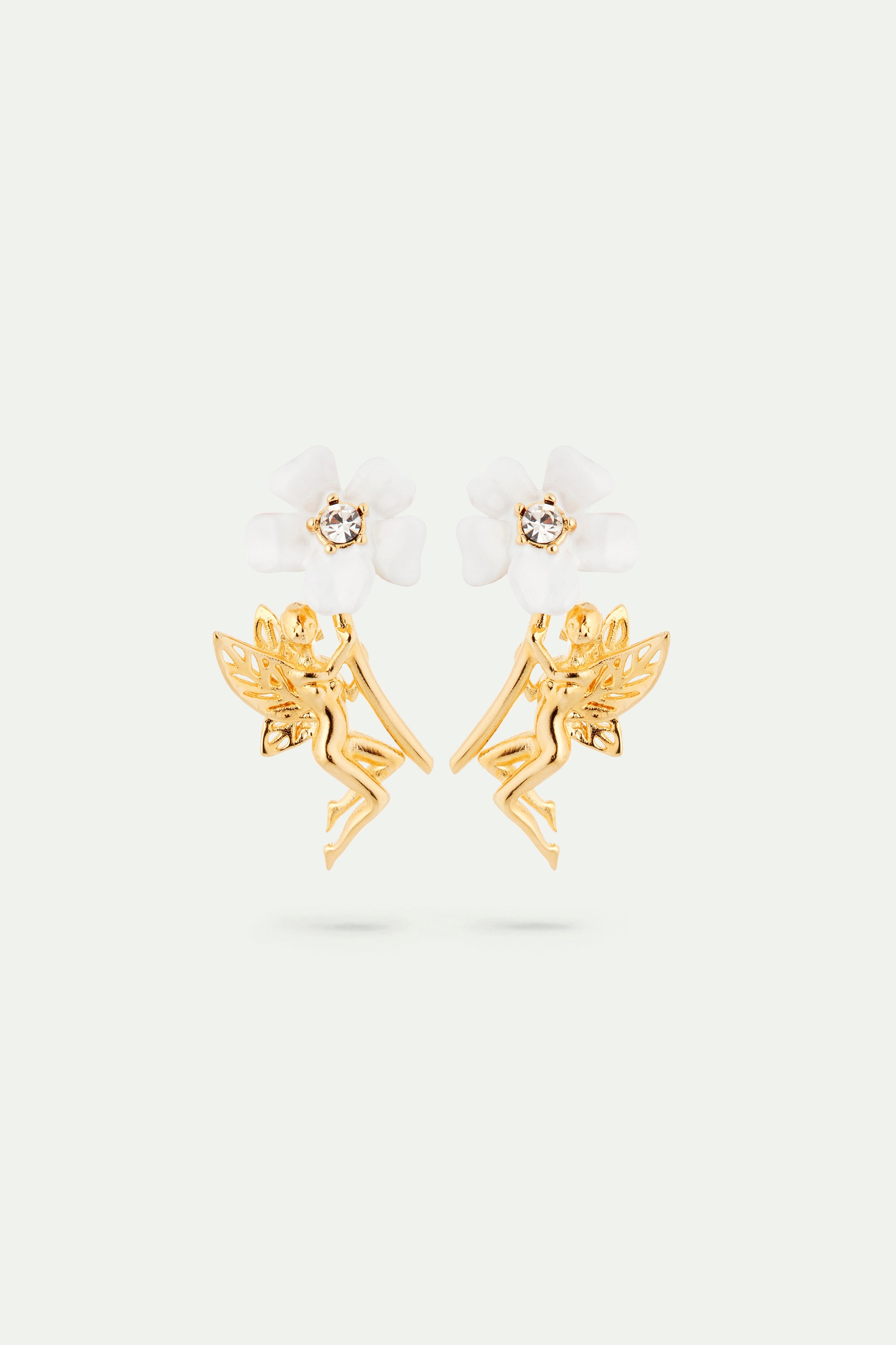 White jasmine and fairy post earrings