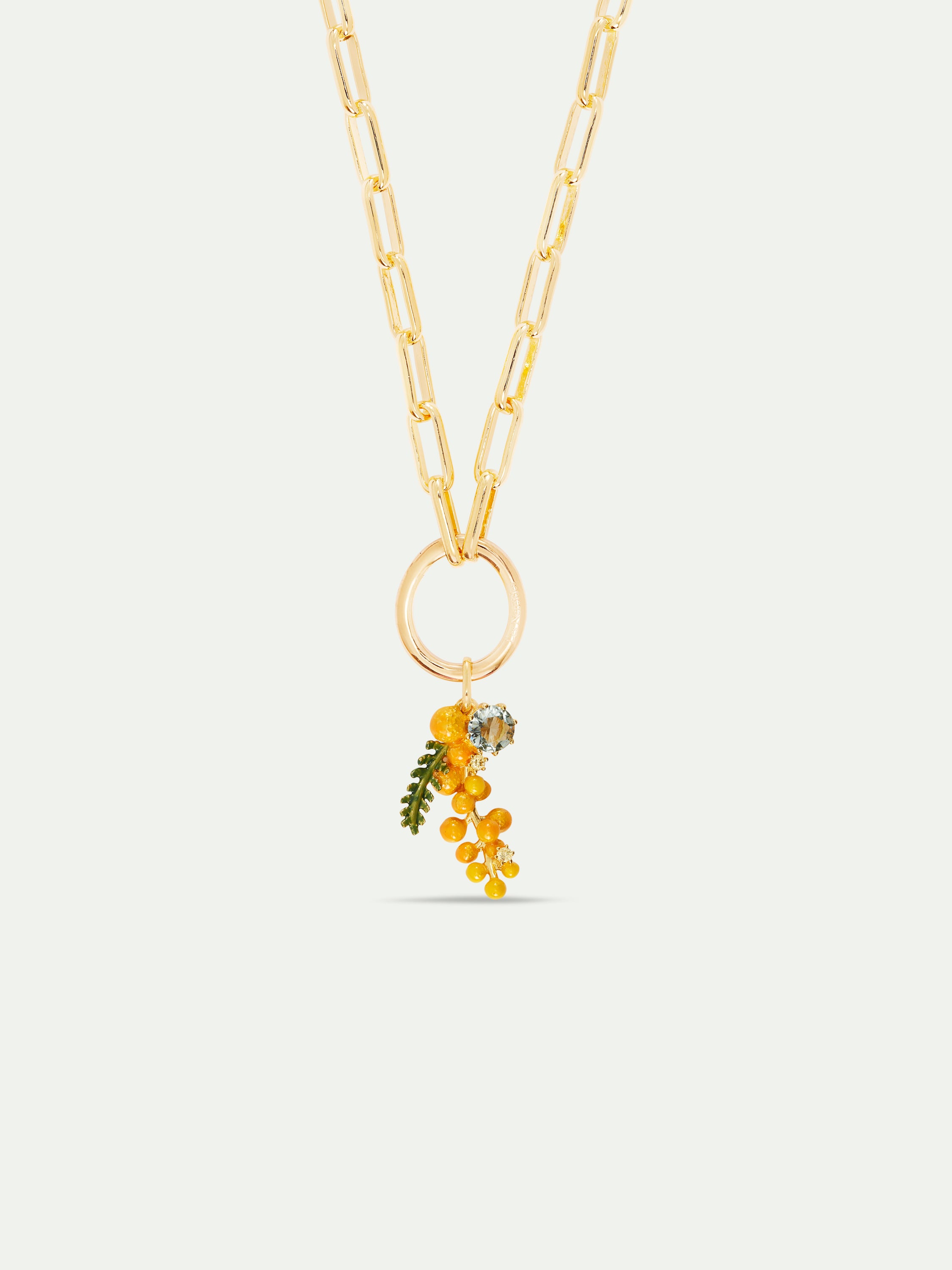 Mimosa and faceted glass pendant: Delicacy and Renewal