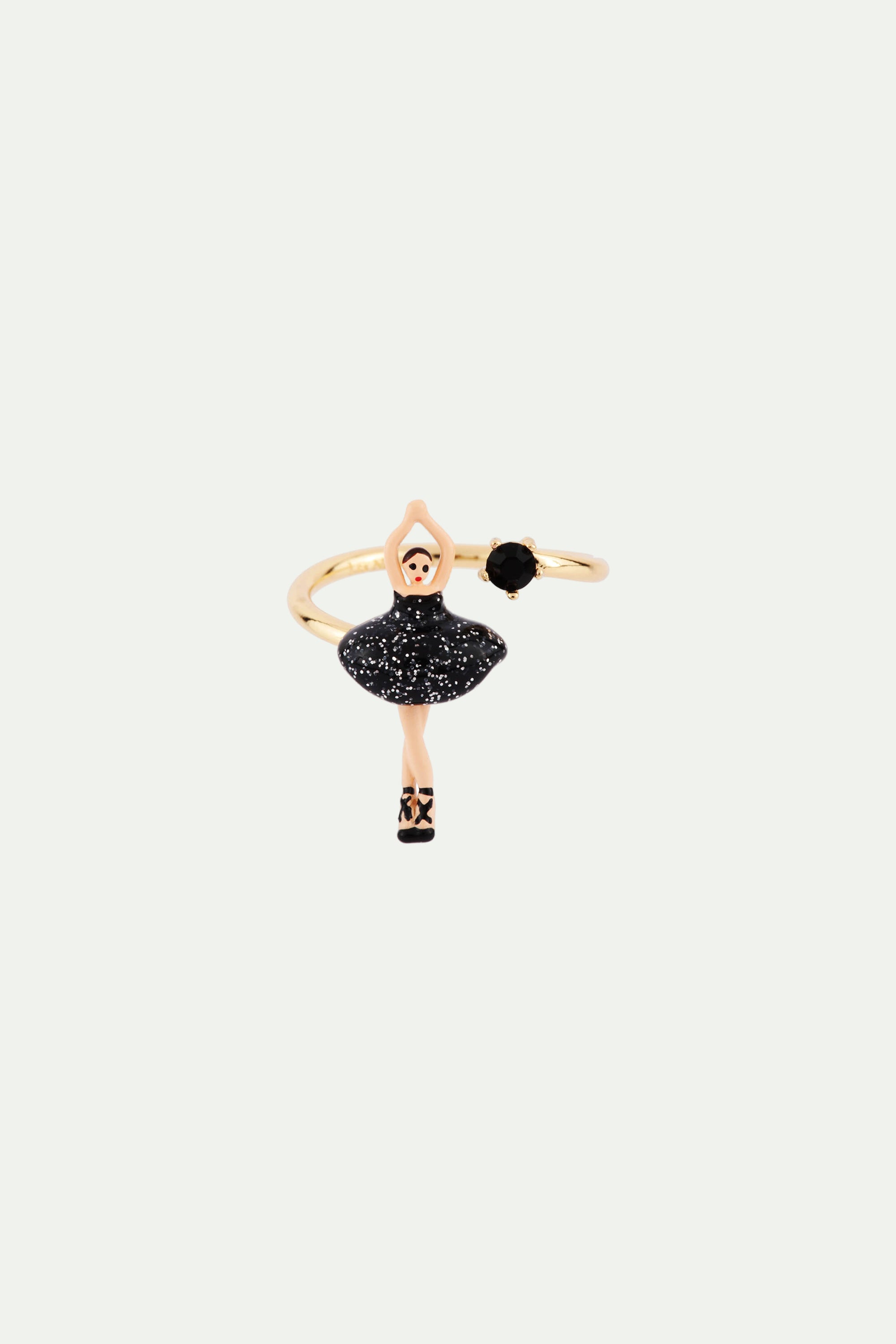 Adjustable ring with mini ballerina in a black tutu