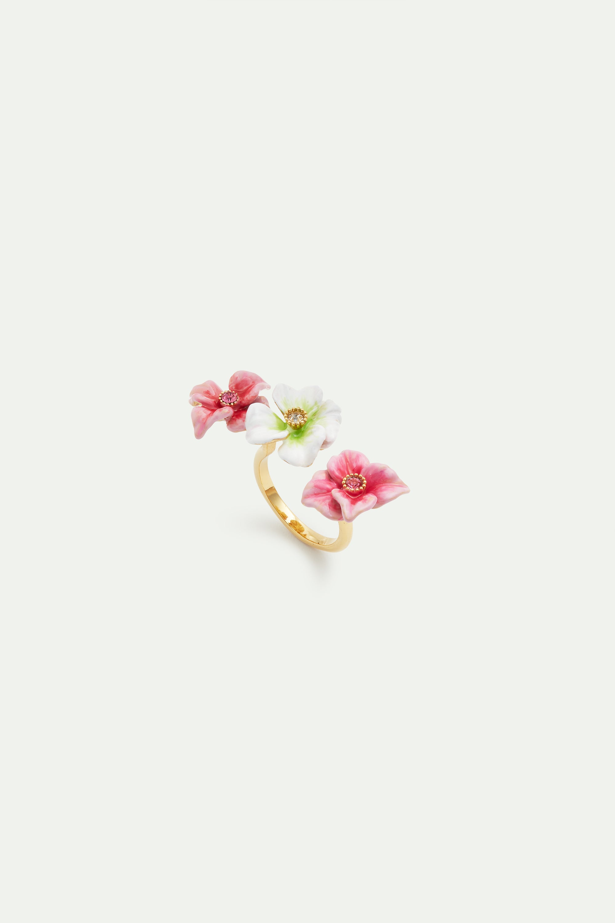 Anillo ajustable flores de hortensia rosas y blancas