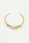 Bracelet jonc citron, fleurs de citronnier et pierre de verre rose