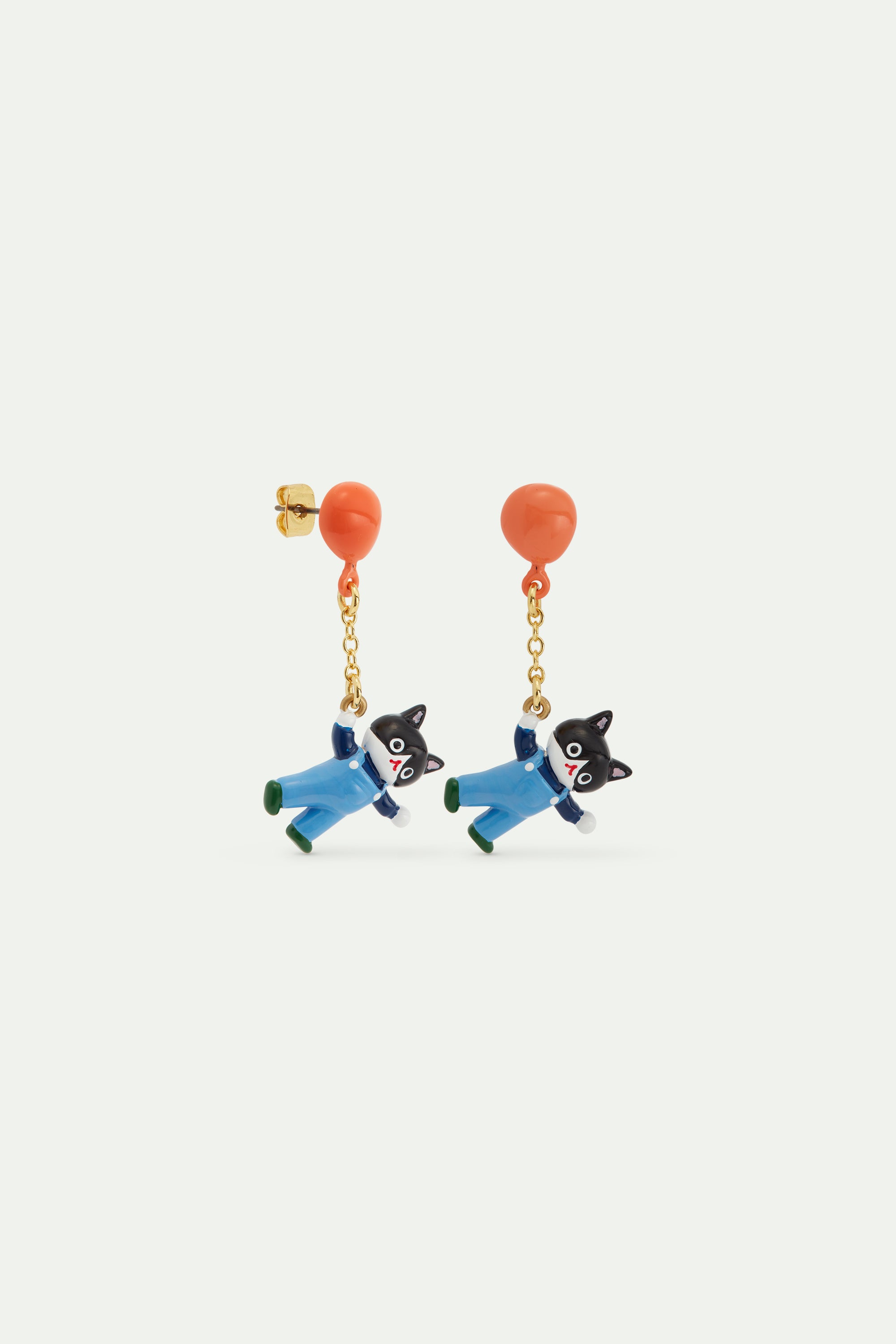 Black cat and balloon dangle earrings