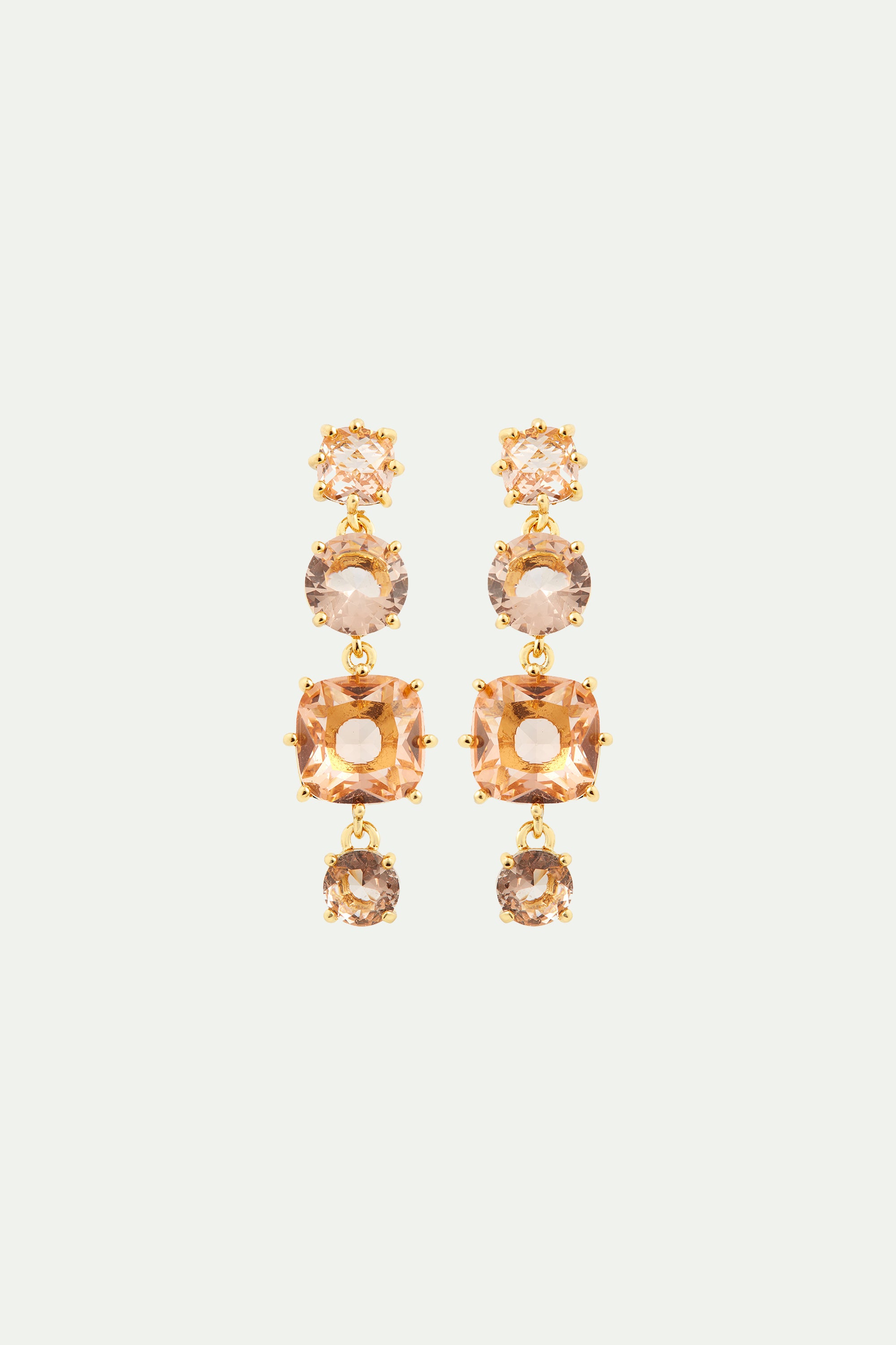 Boucles d'oreilles tiges pendantes 4 pierres la diamantine rose abricot