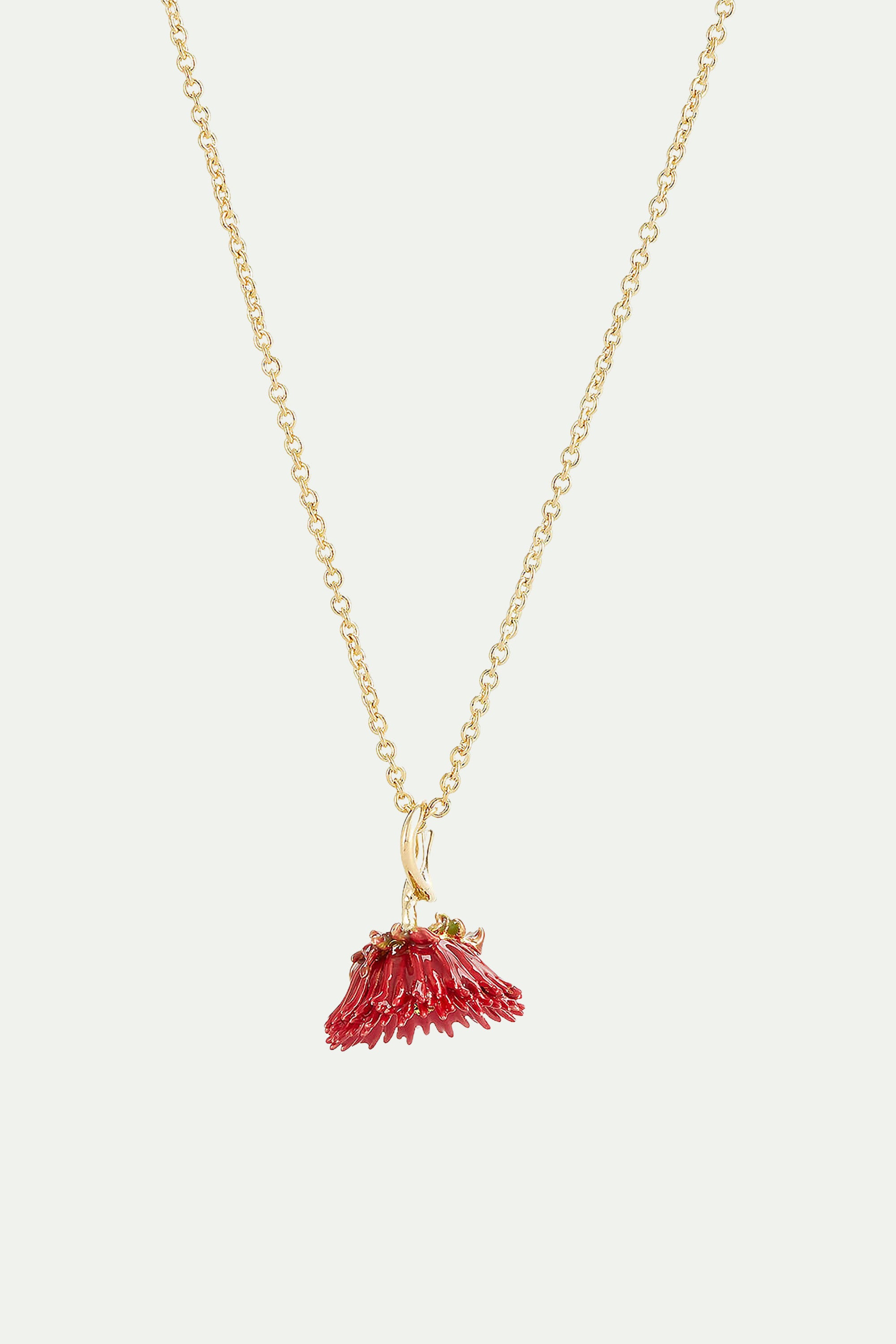 Red flower and crystal pendant necklace