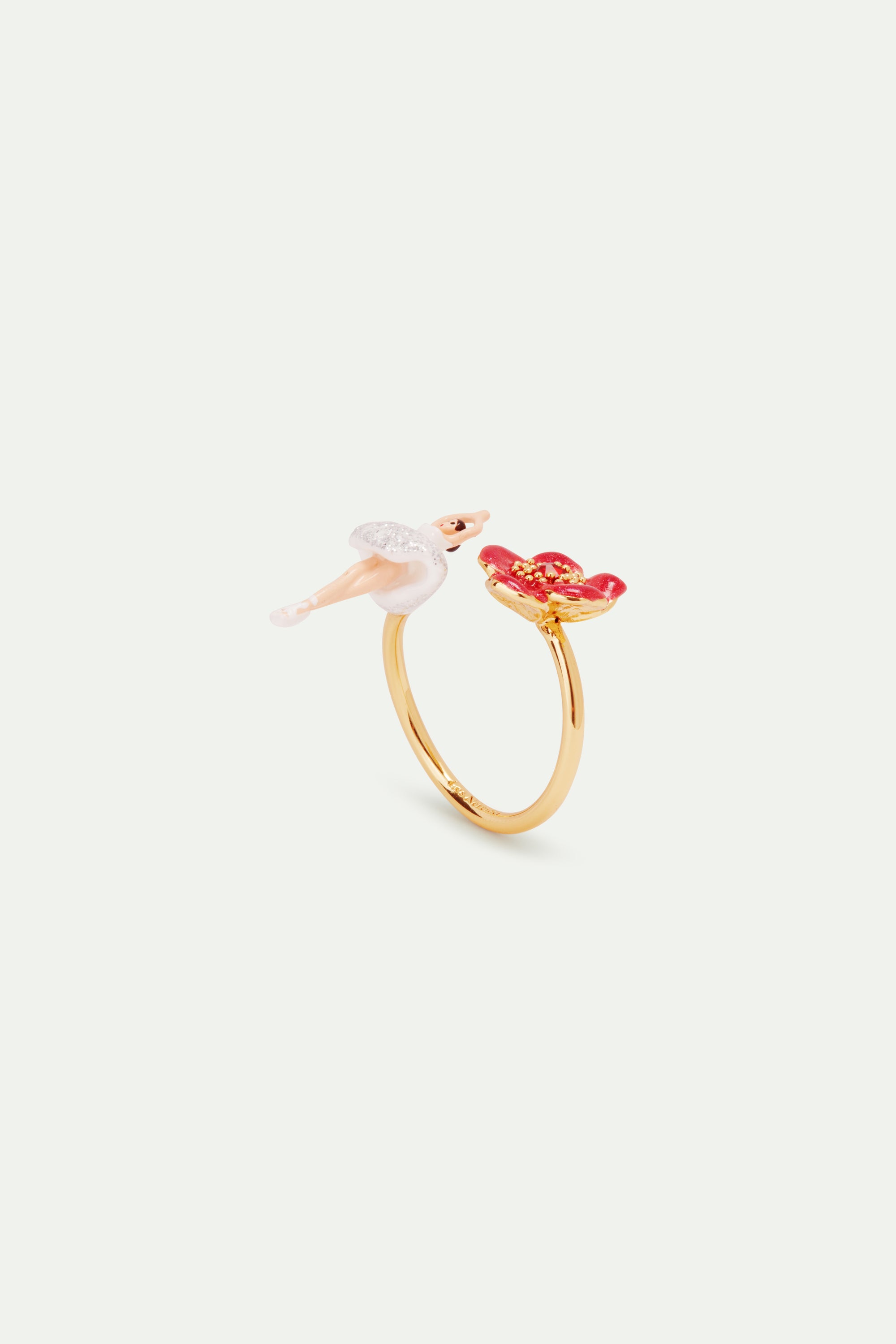 Bague ajustable ballerine et fleur rouge