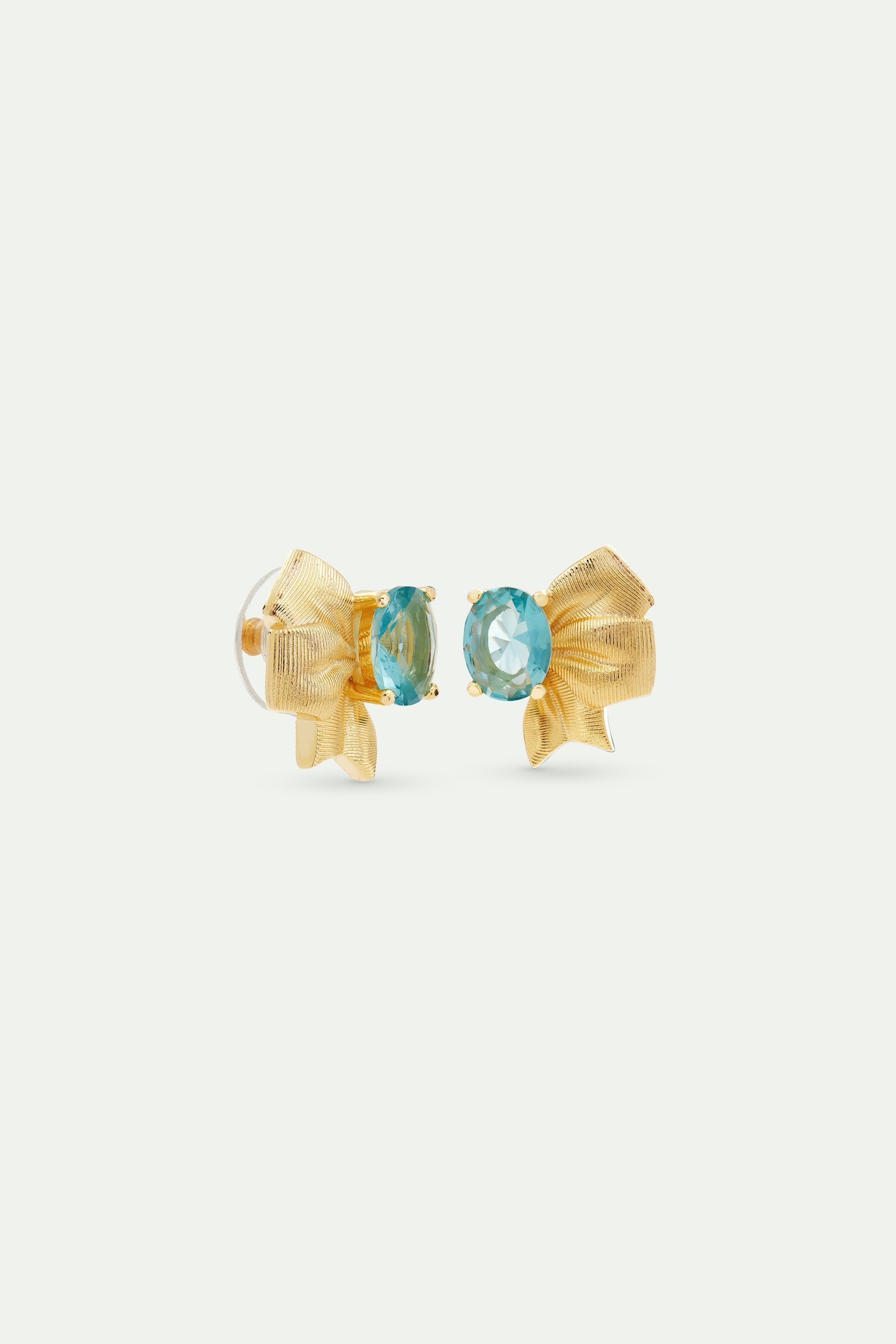 Boucles d'oreilles ruban doré et pierre taillée bleue