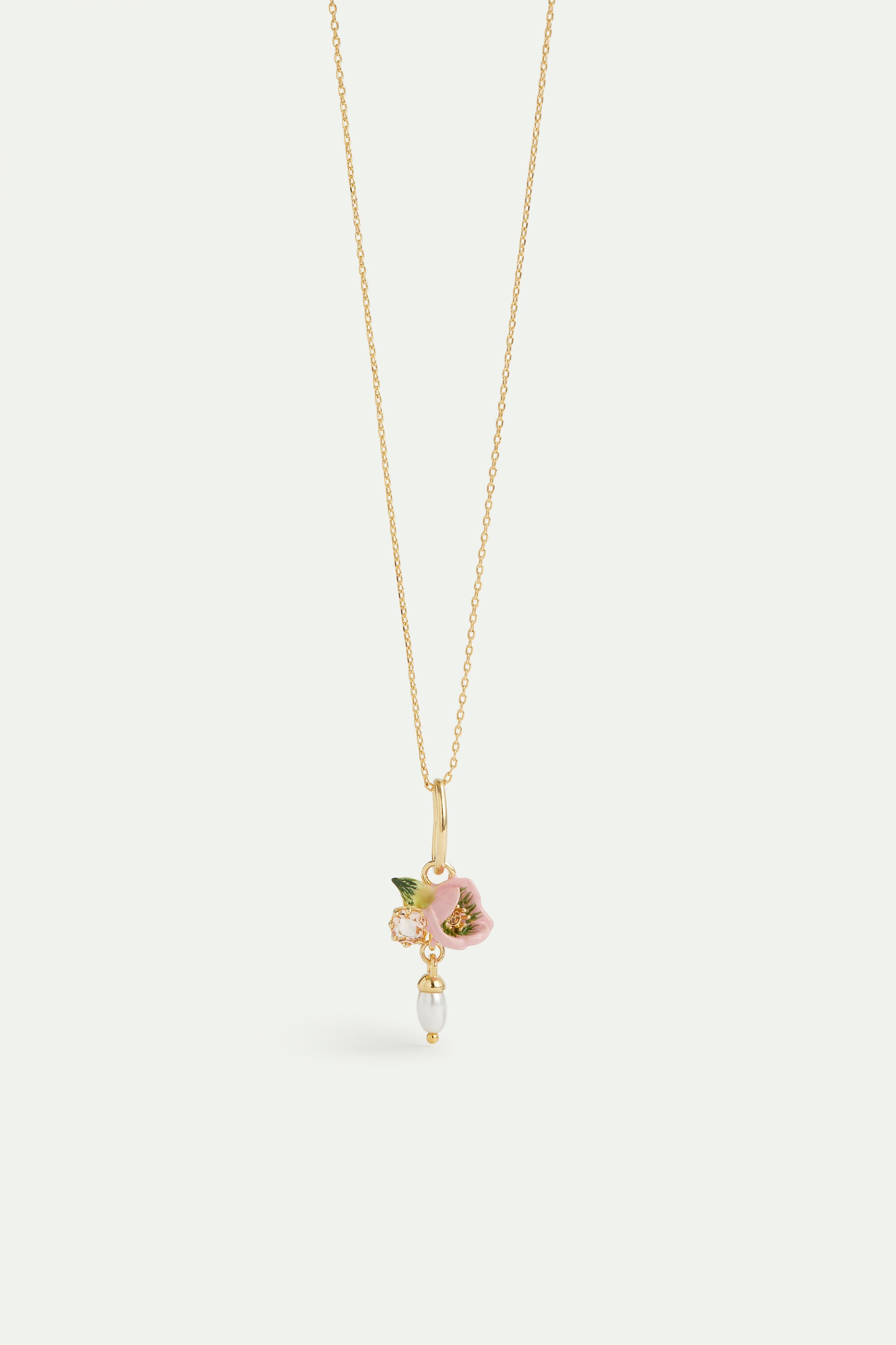 Pink helleborus and artificial pearl pendant, Feminity and Gentleness