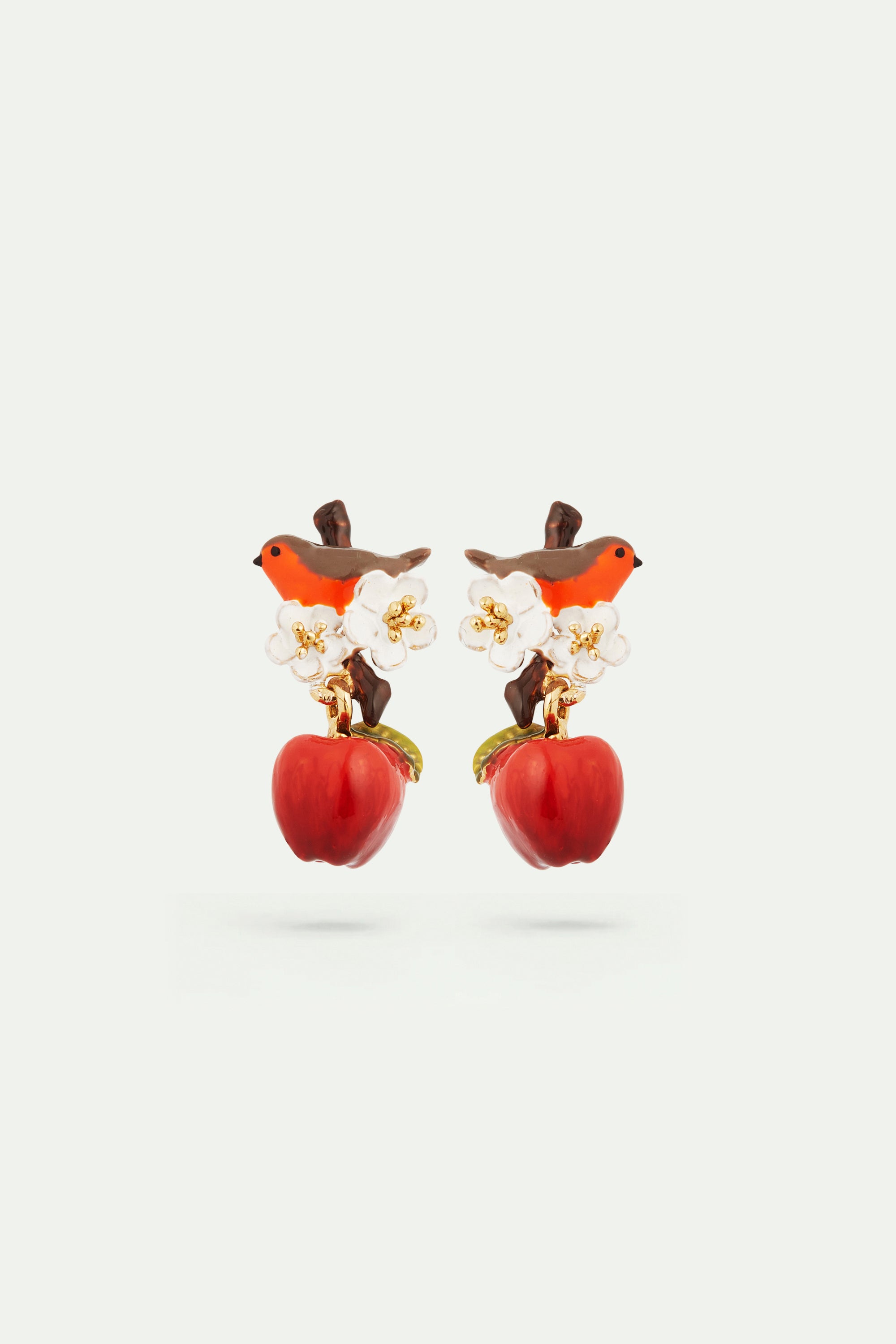 Robin and apple clip-on earrings