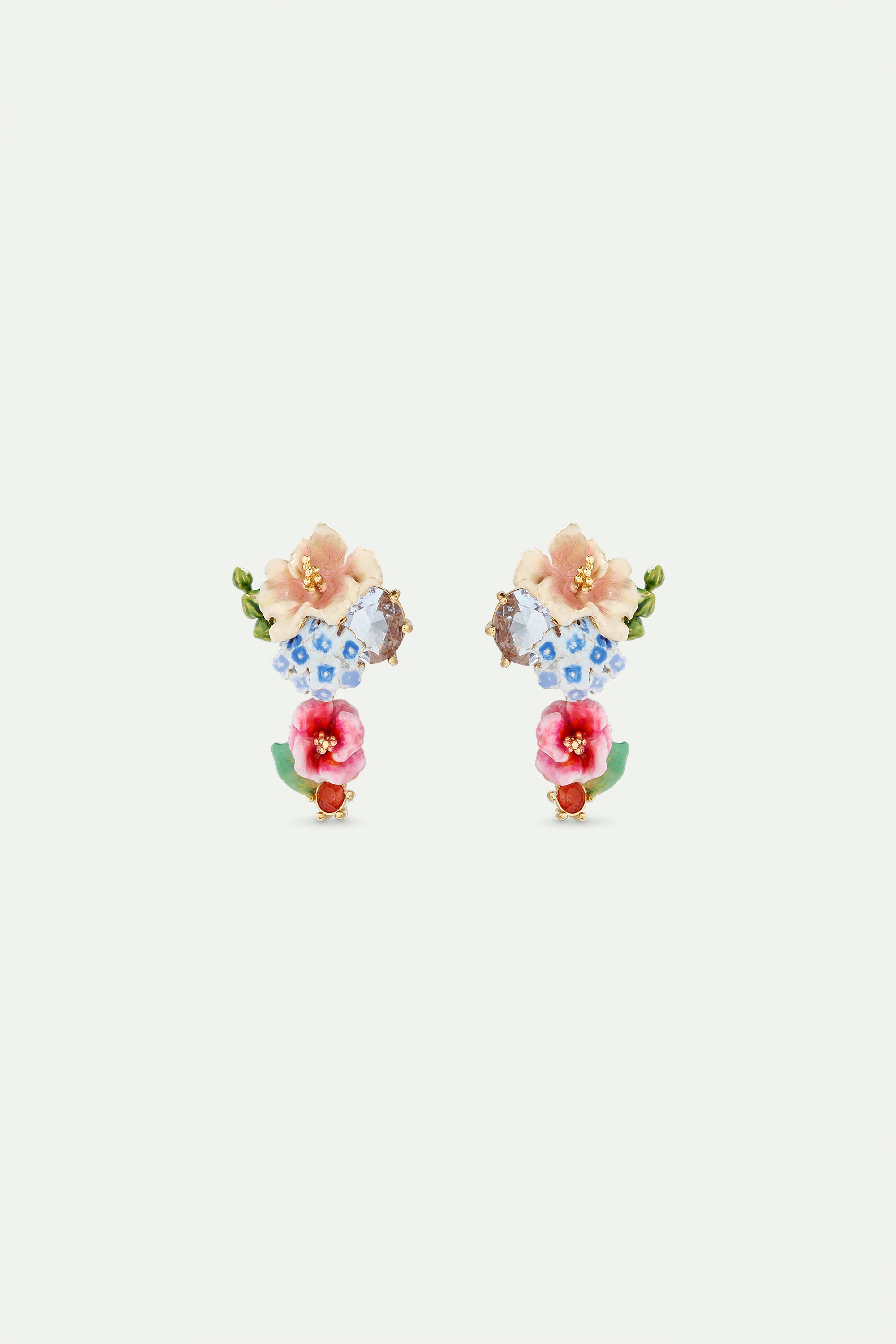 Pendientes piedra facetada con flores de hortensia y lavanda