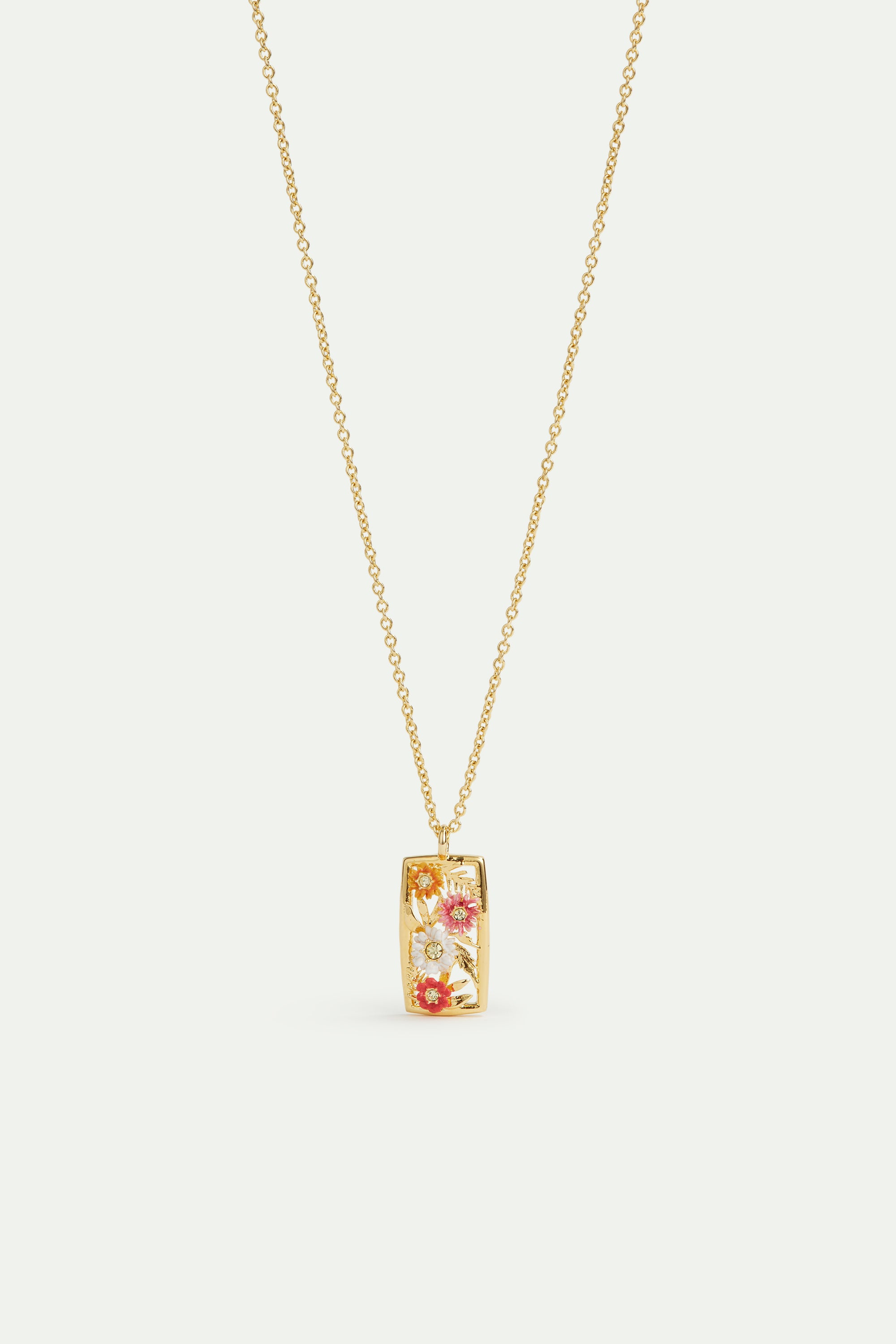 Gold-plated openwork pendant necklace with zinnias