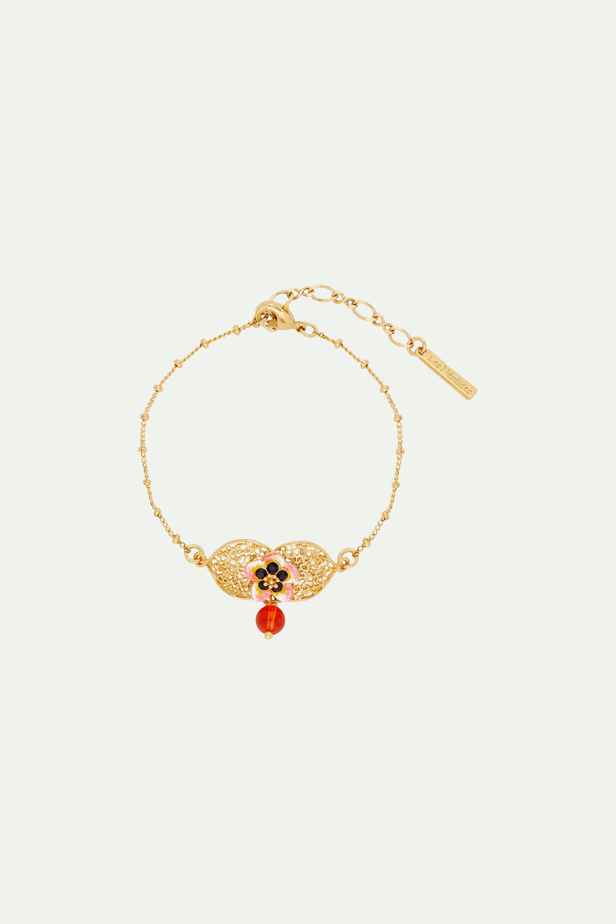 Pulsera fina flor de tiaré y physalis