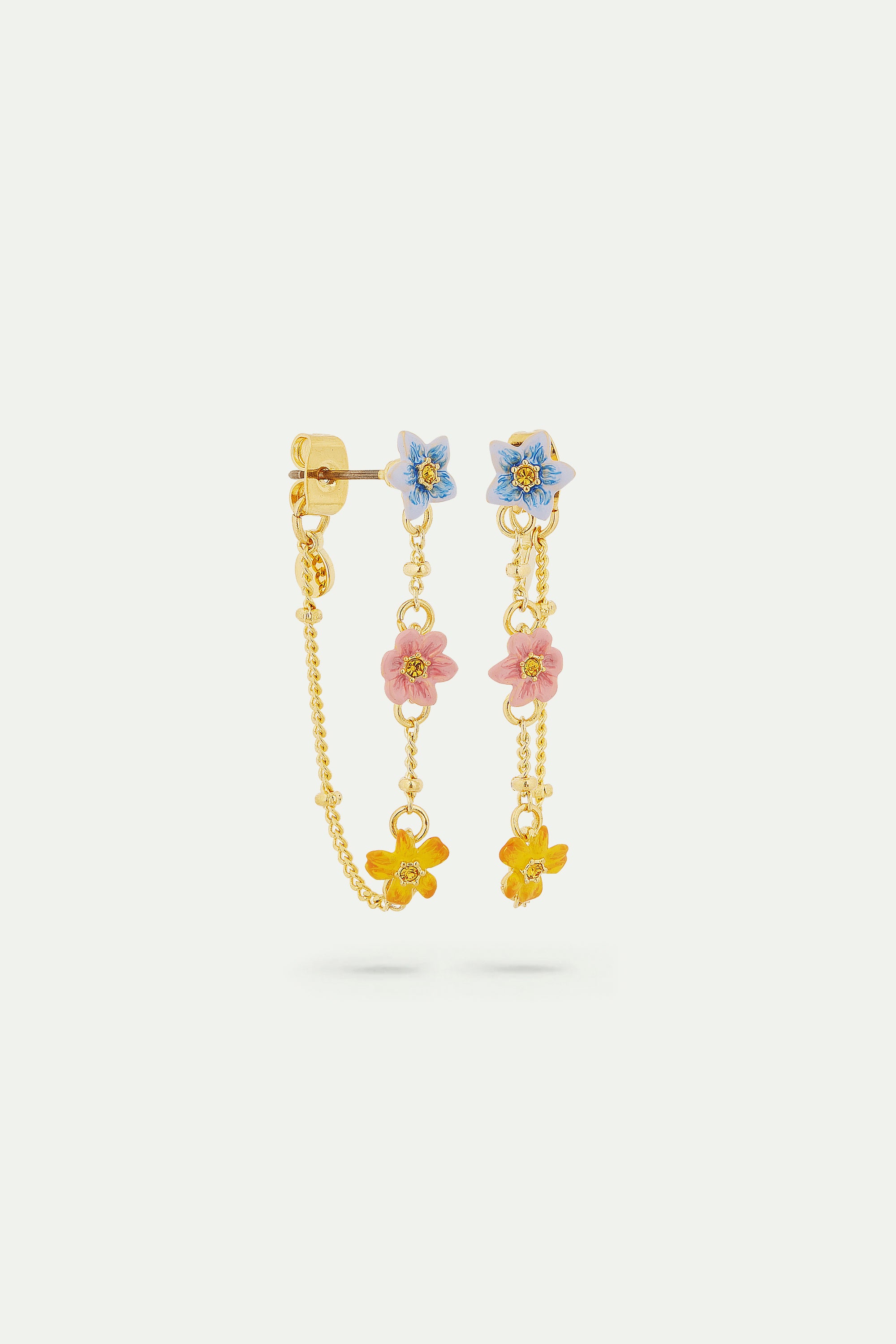 Boucles d'oreilles tiges pendantes avec 3 fleurs de jasmin colorées