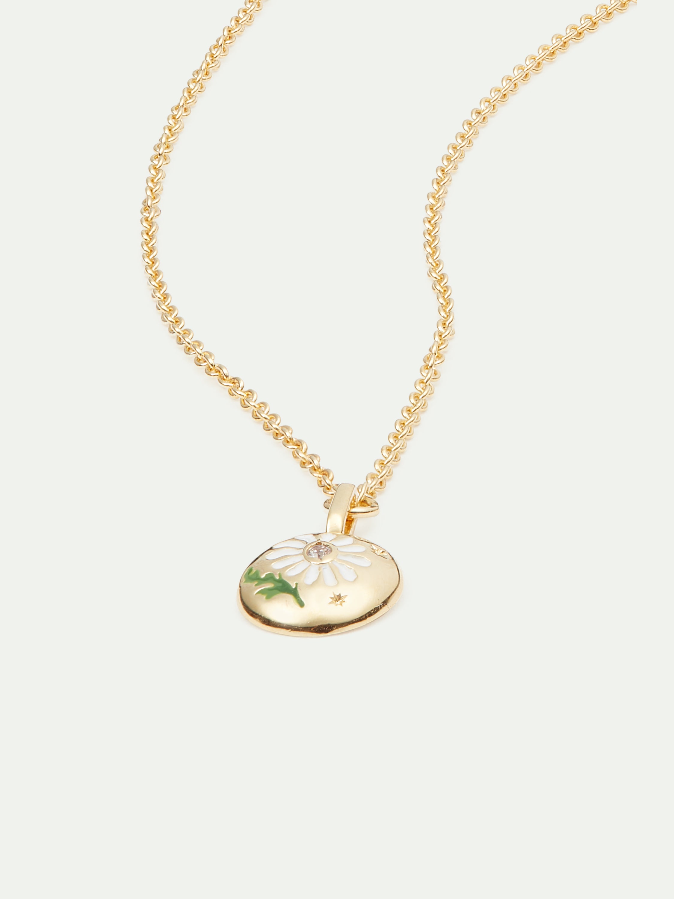 Collier pendentif médaillon et fleur de marguerite