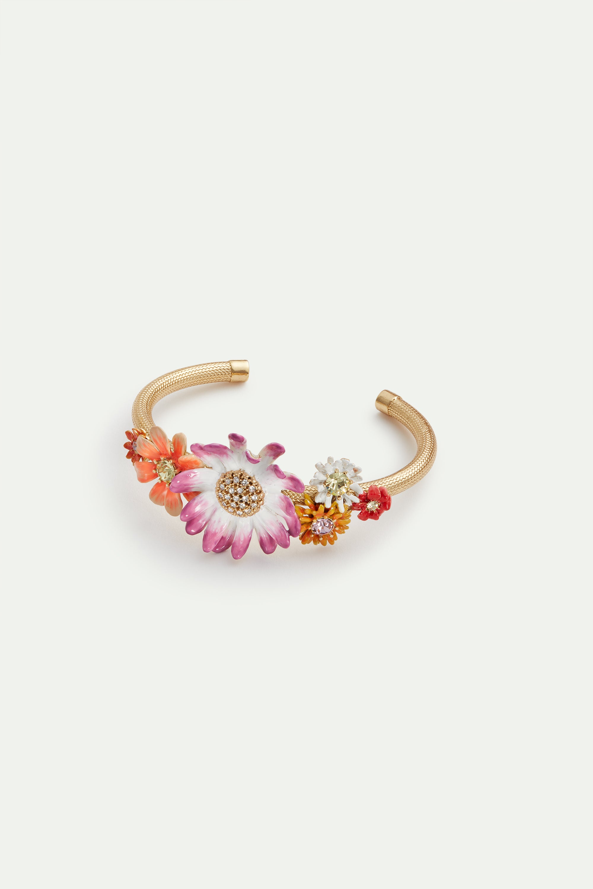 Daisy and zinnia cuff bracelet