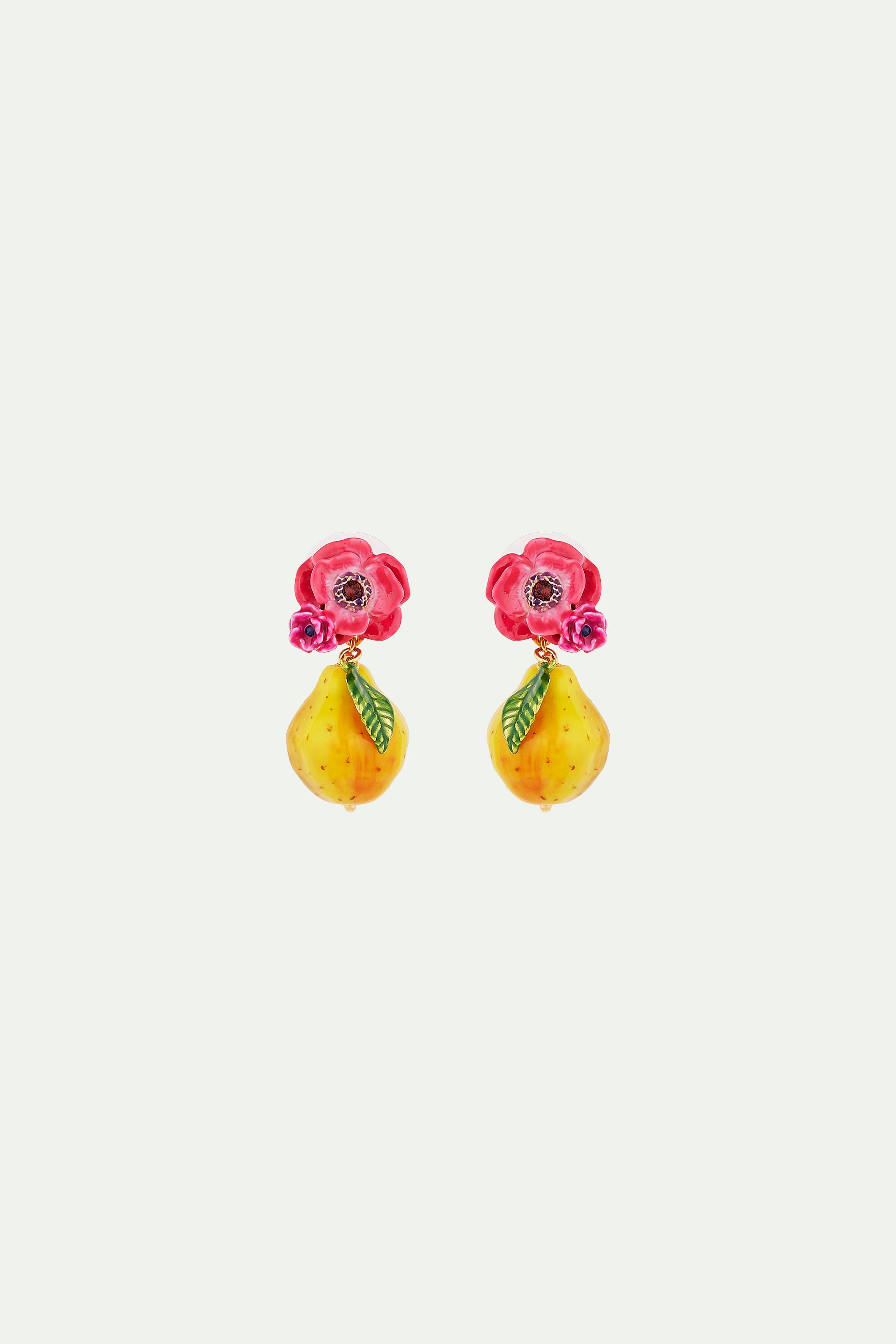 Boucles d'oreilles tiges fleur de coquelicot rose et poire fondante...