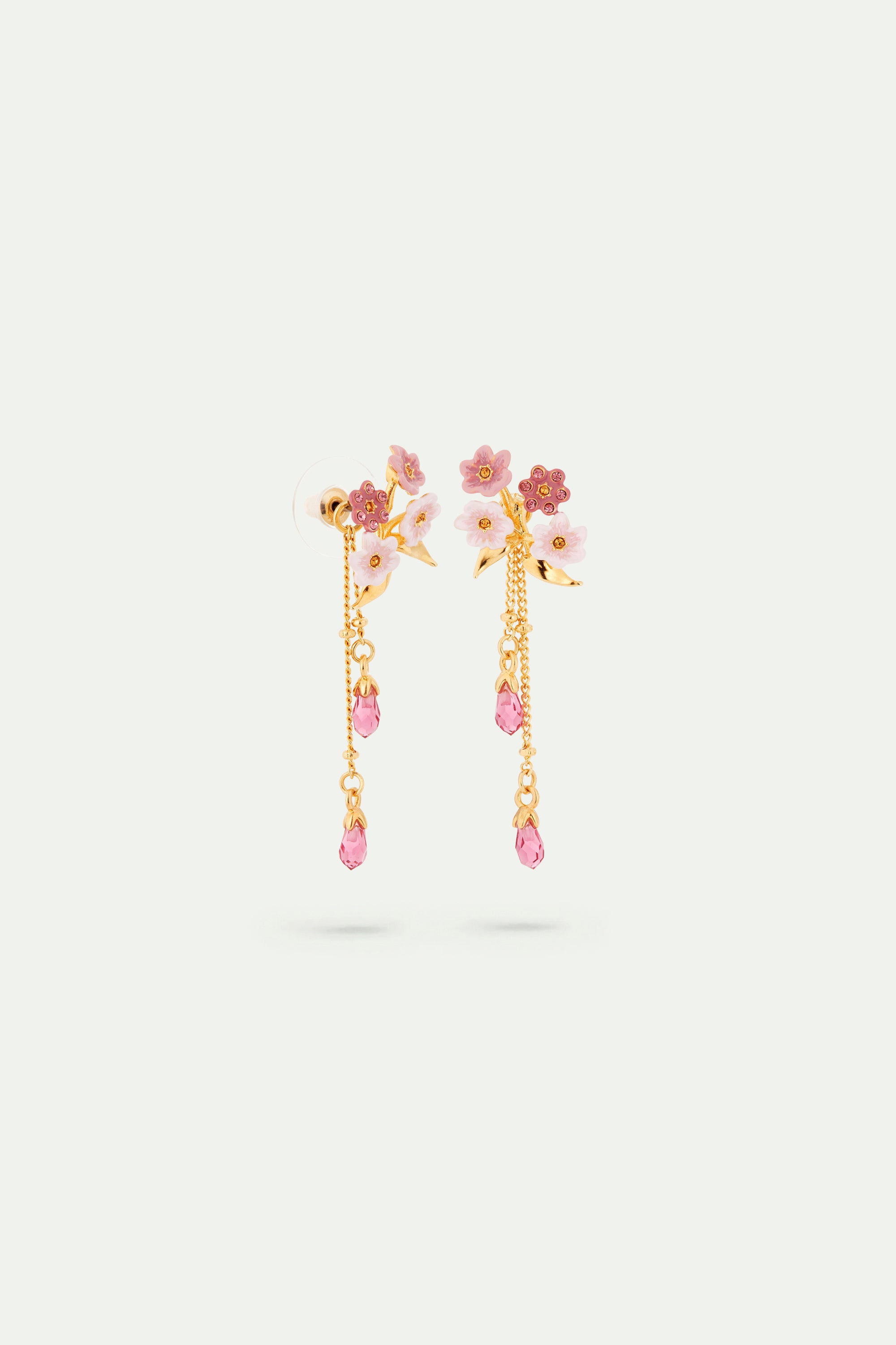 Pink Jasmine Flower Dangle Post Earrings