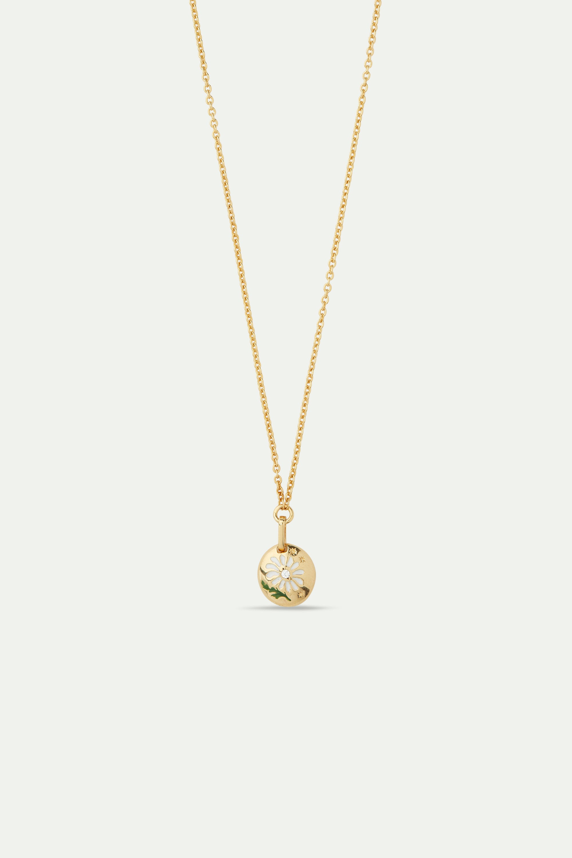 Collier pendentif médaillon et fleur de marguerite