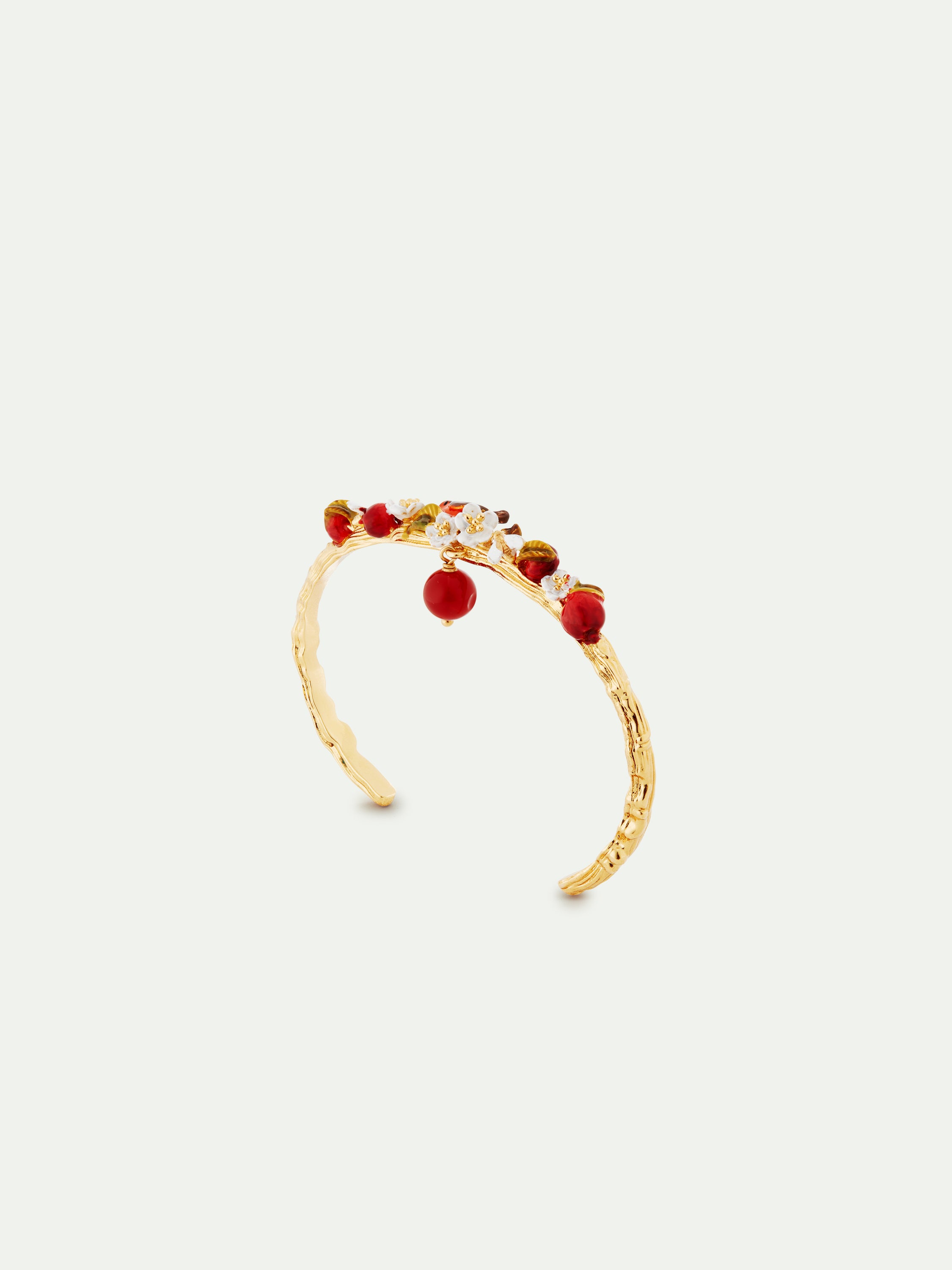 Bracelet jonc pomme, rouge-gorge, abeille et fleurs de pommier