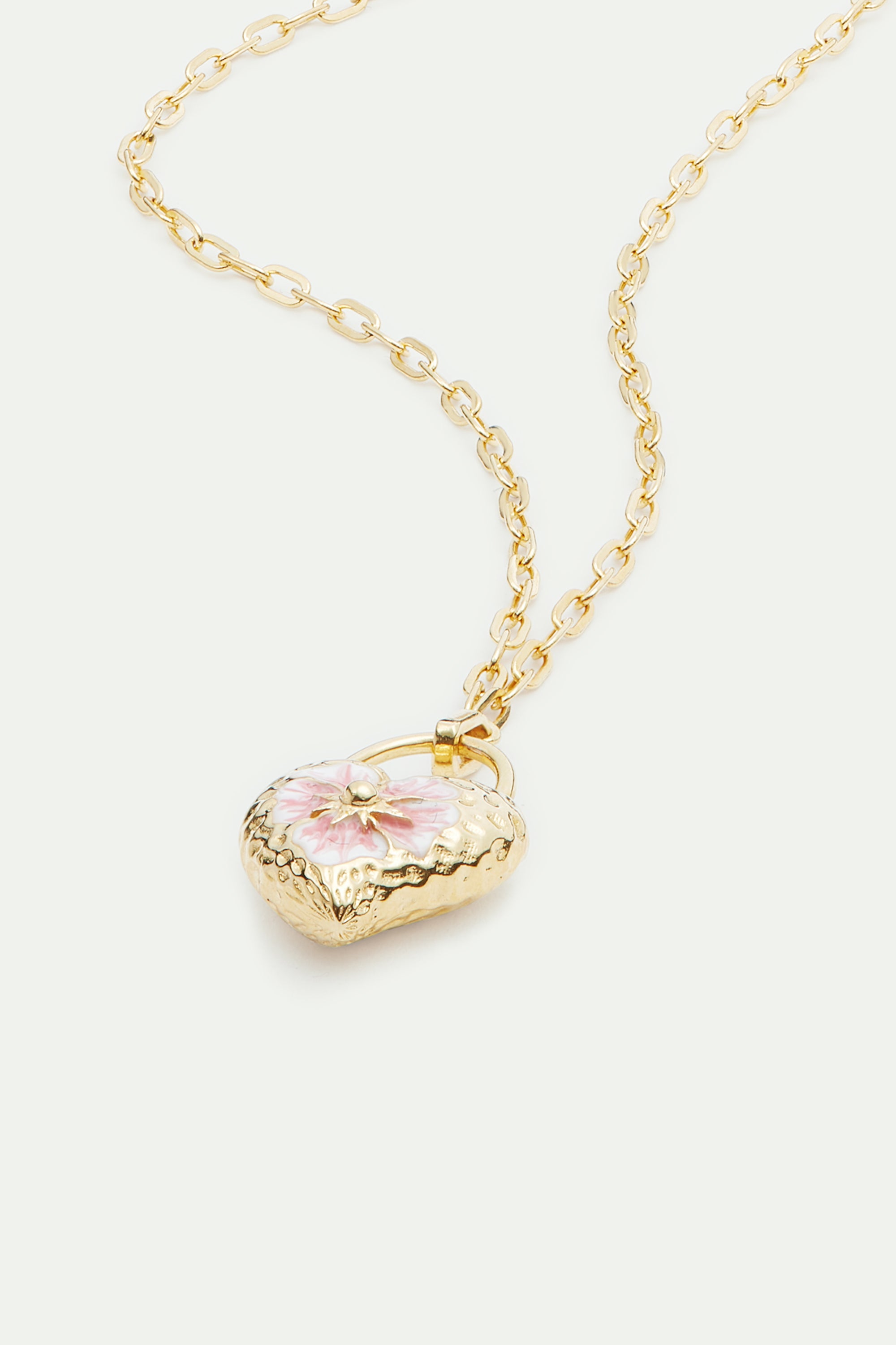 Heart medallion and pansy flower pendant necklace