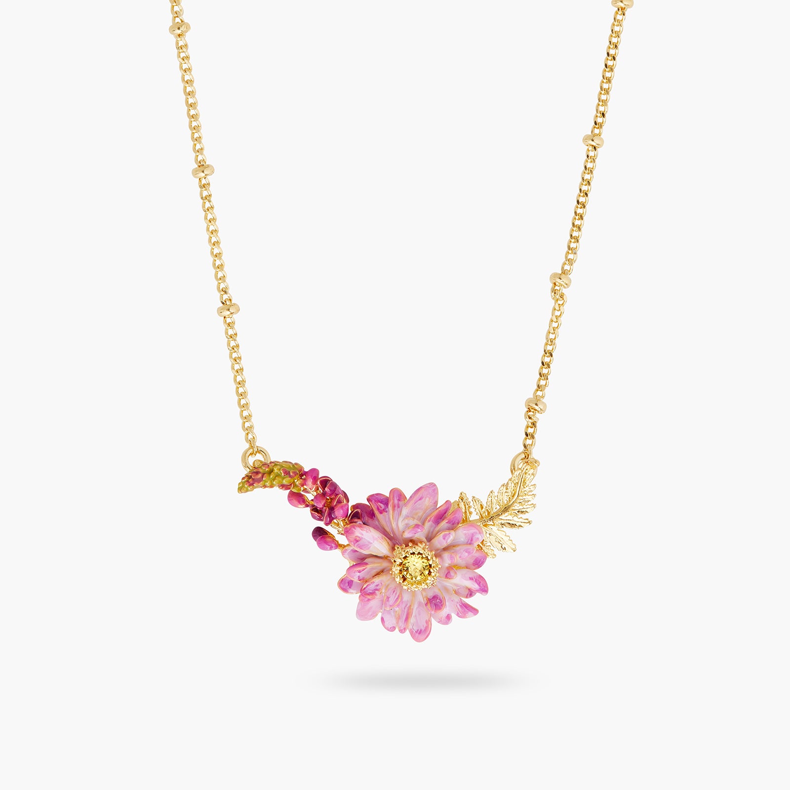 Lupine and lotus flower statement necklace