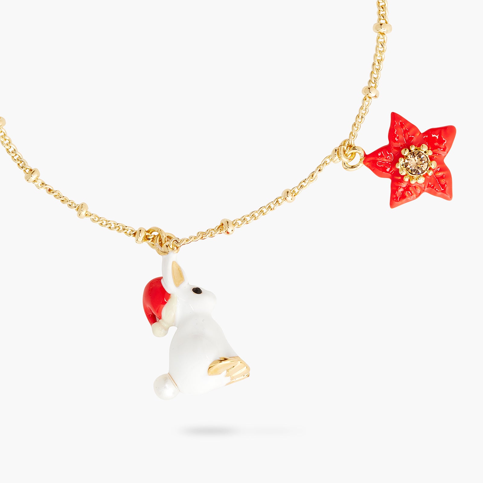 White rabbit and poinsettia fine bracelet