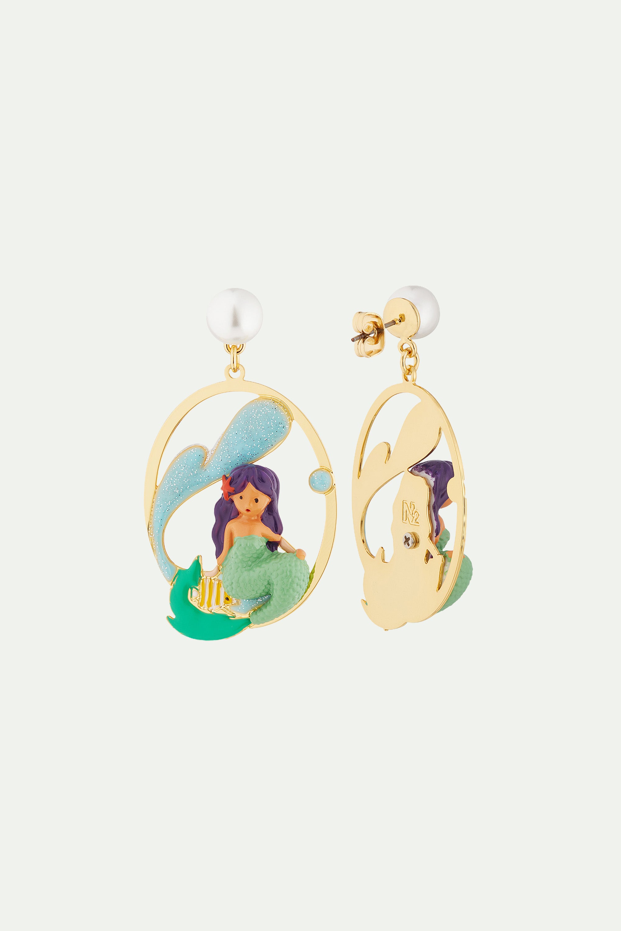 Mermaid and wave post earrings