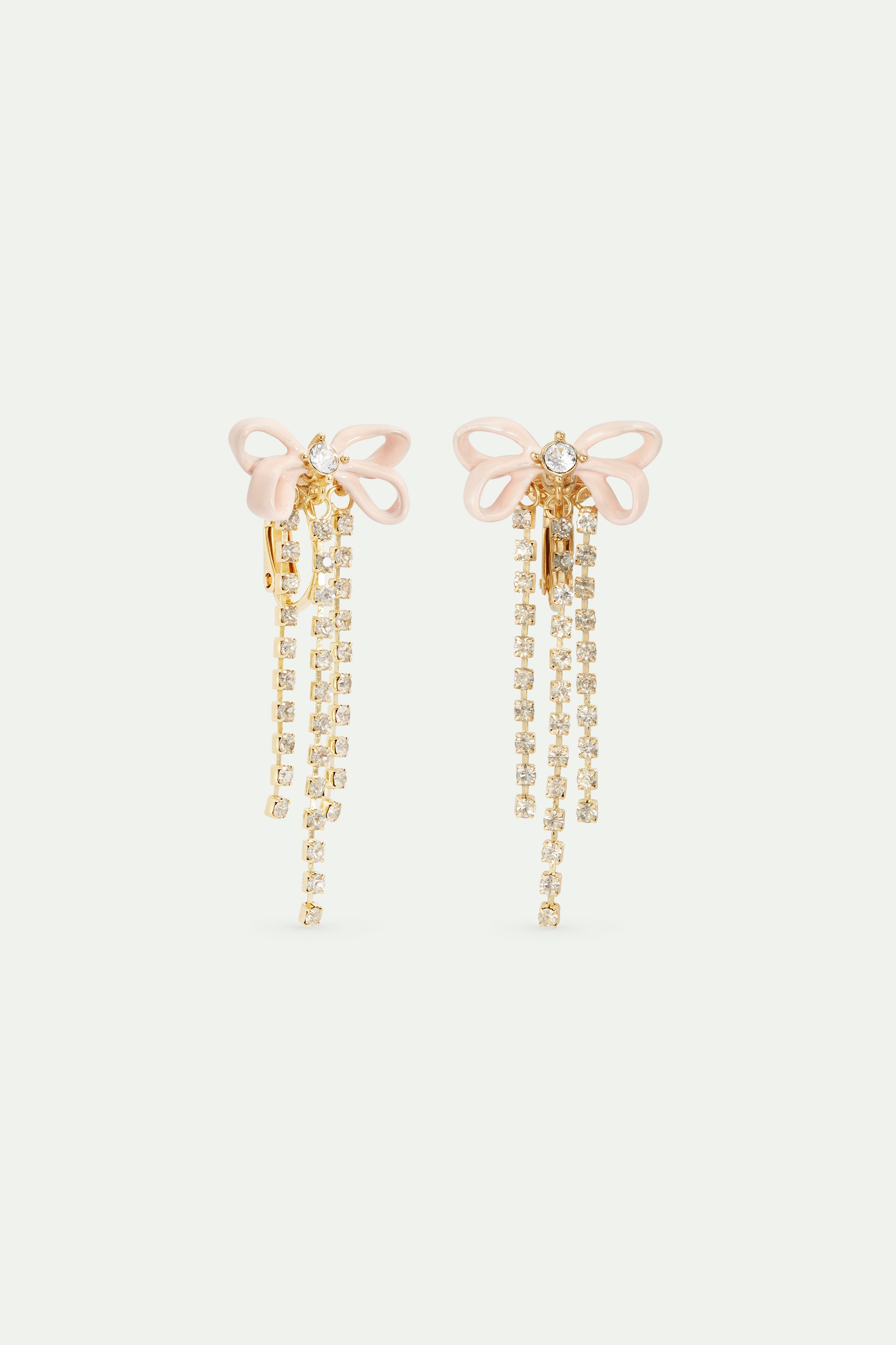 Pink ribbon and rhinestone chain earrings