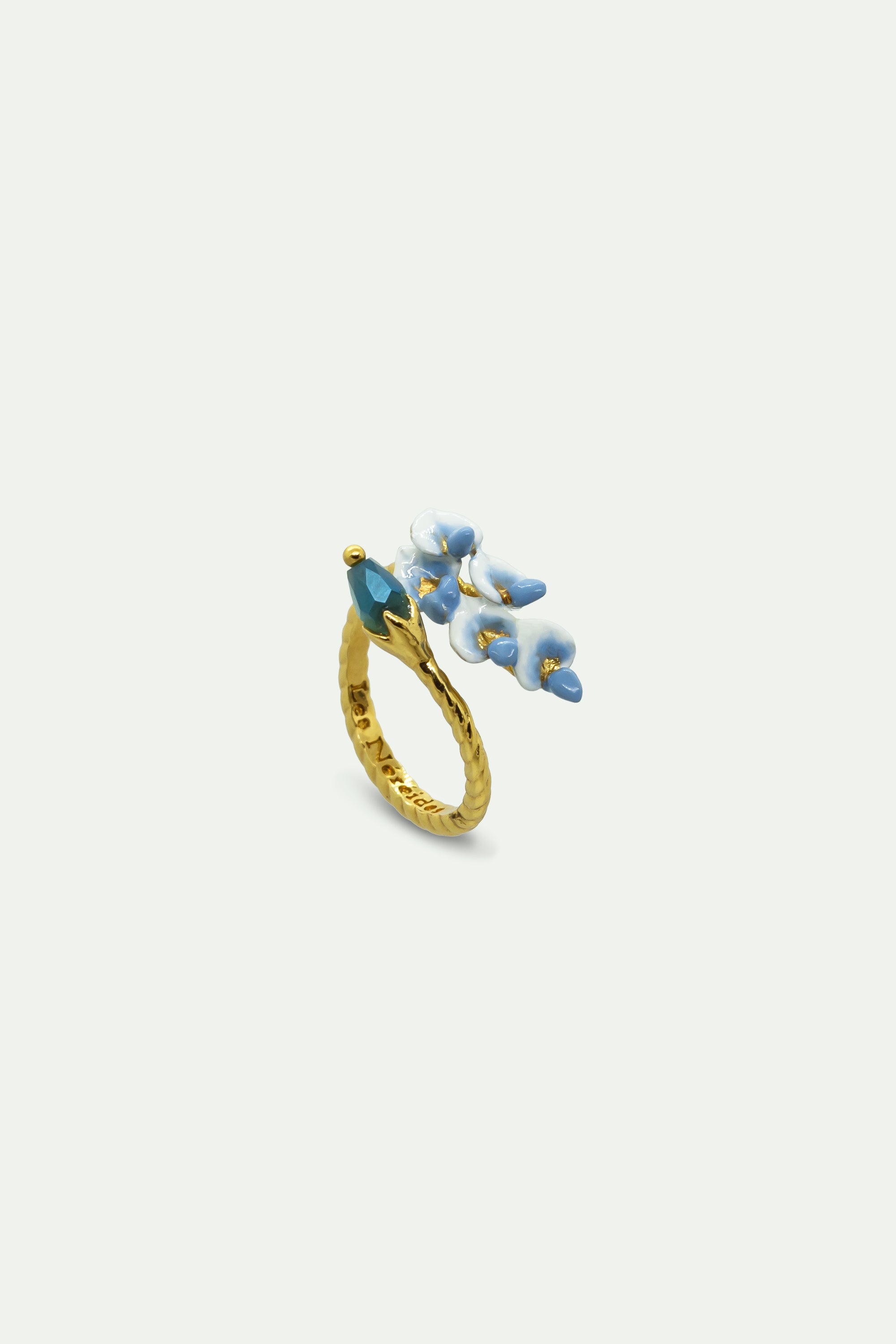 Bague ajustable fleurs de glycine et perle de verre