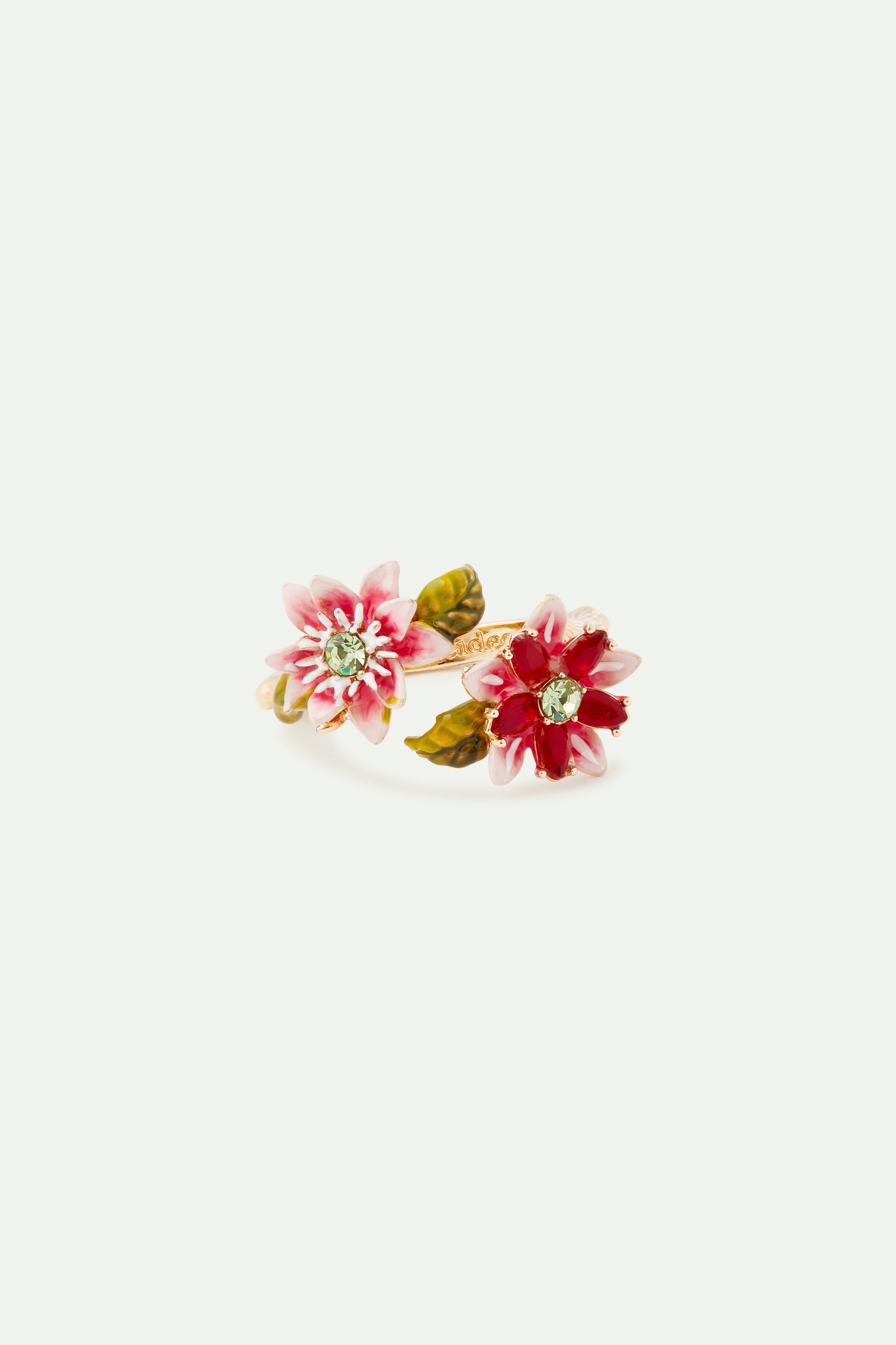 Anillo ajustable flor de pasiflora y flor de cristal