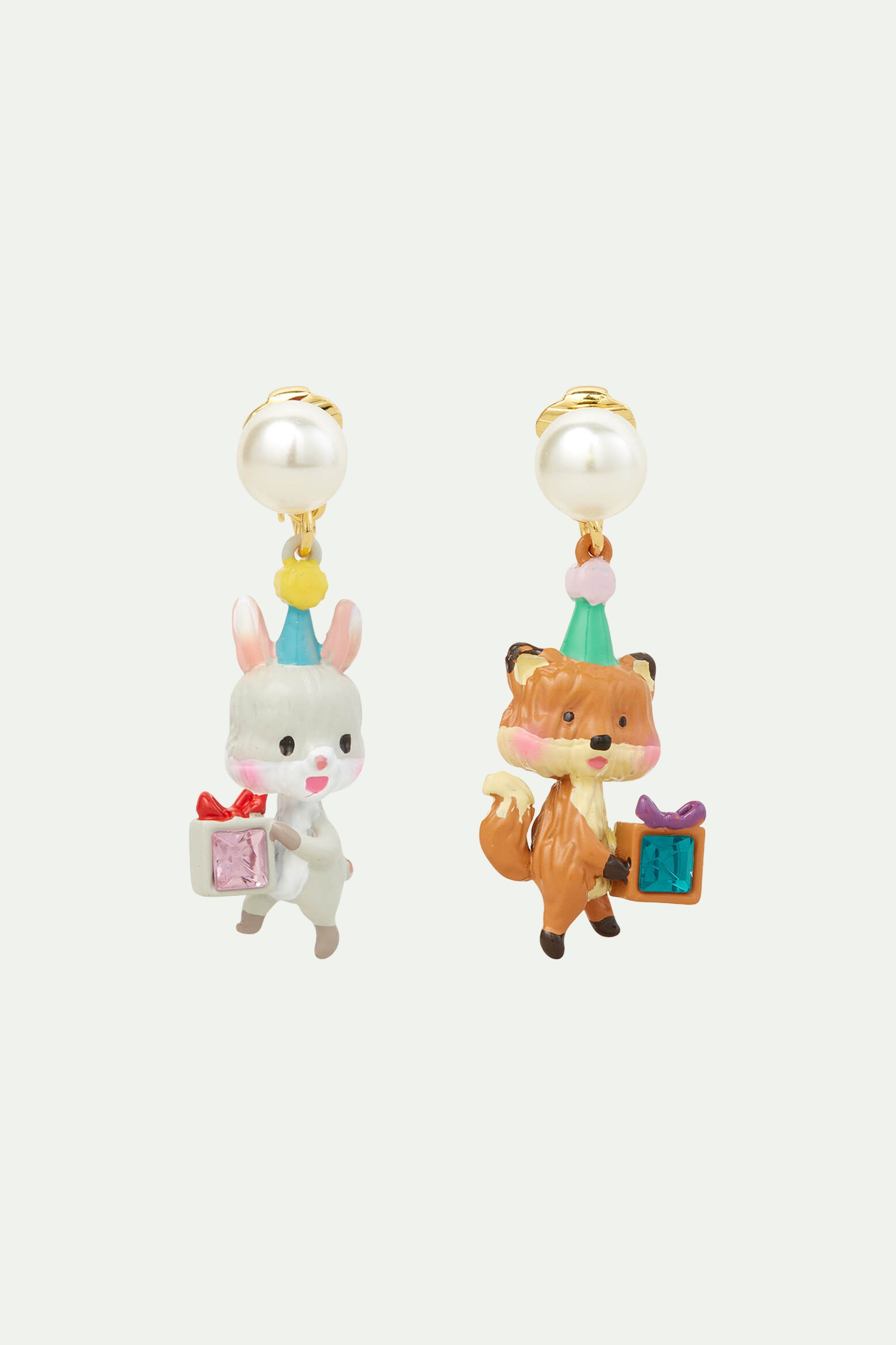 Boucles d'Oreilles Tiges Asymétriques Lapin et Renard