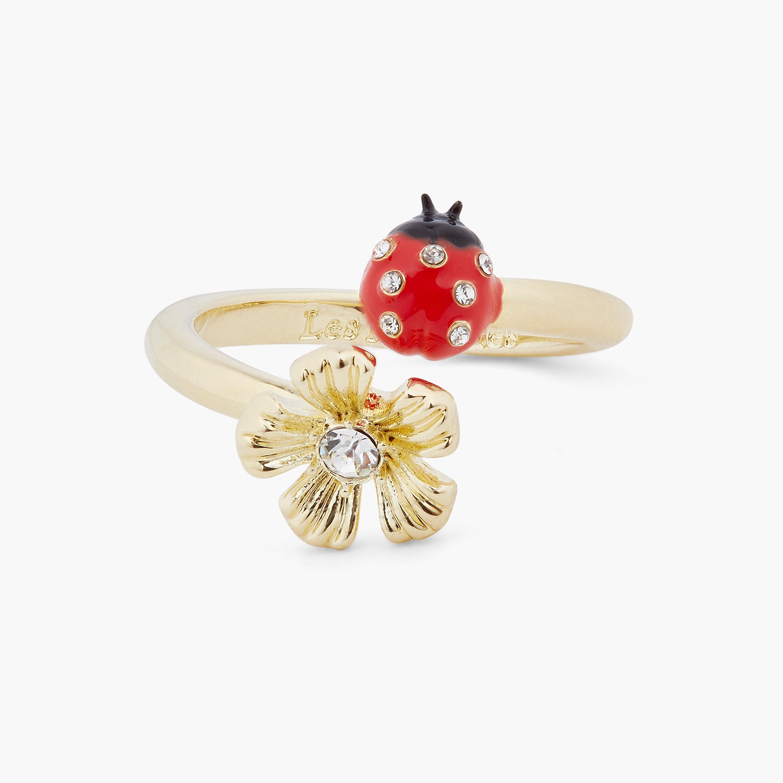 Bague ajustable toi et moi coccinelle et anémone des bois