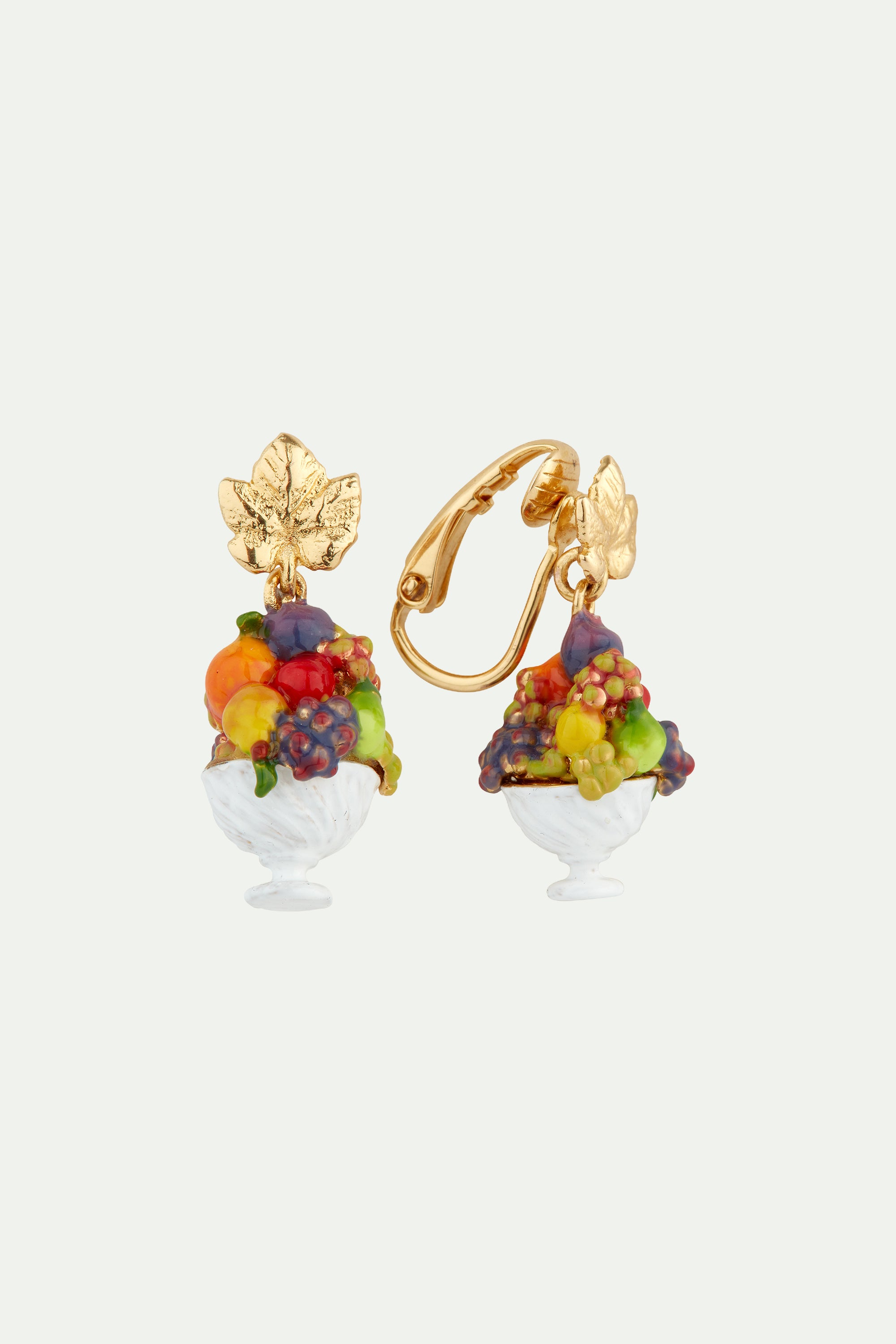 Fruit bowl and vine leaf post earrings