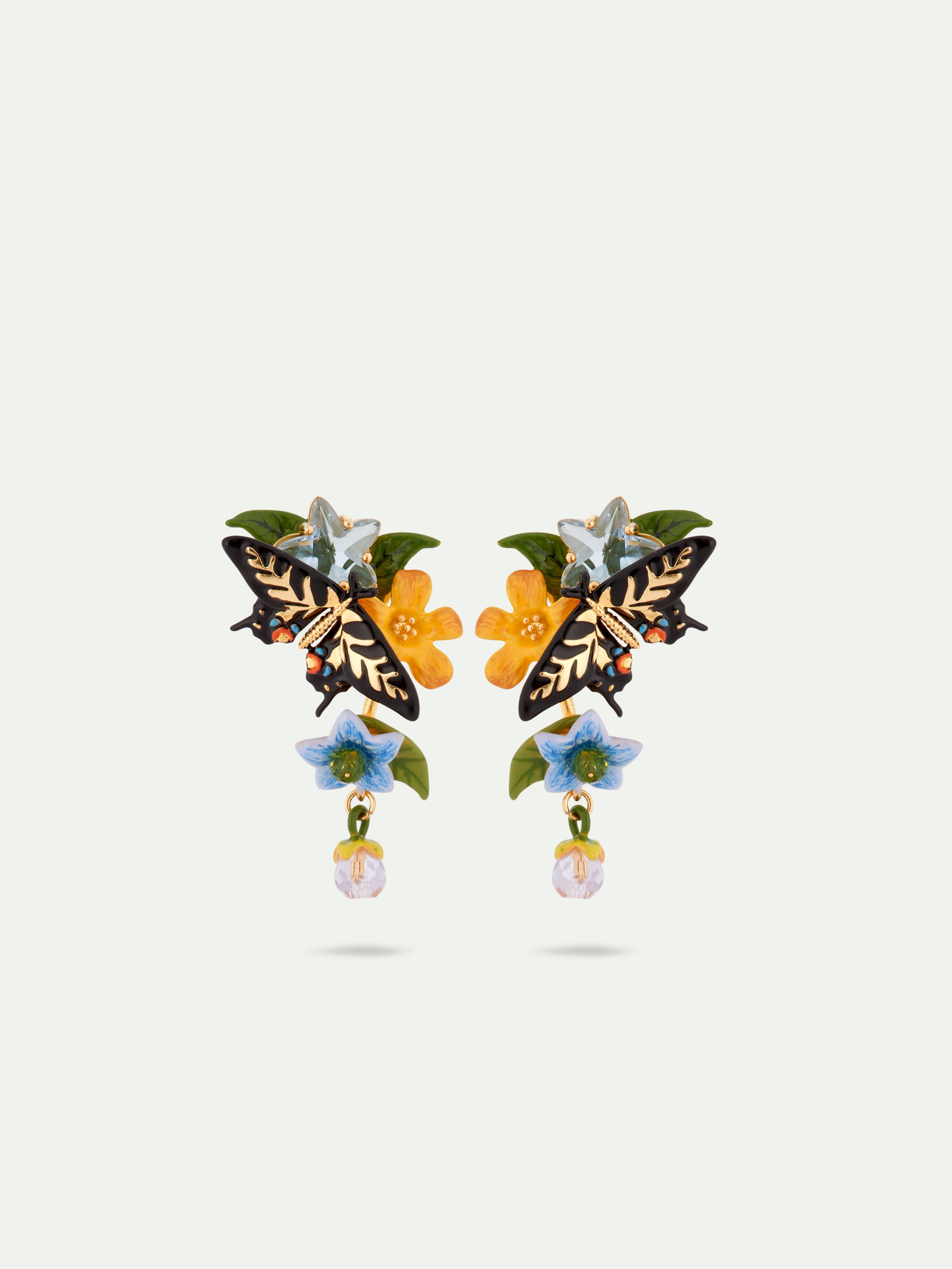 Boucles d'oreilles papillon, fleurs et perle suspendue