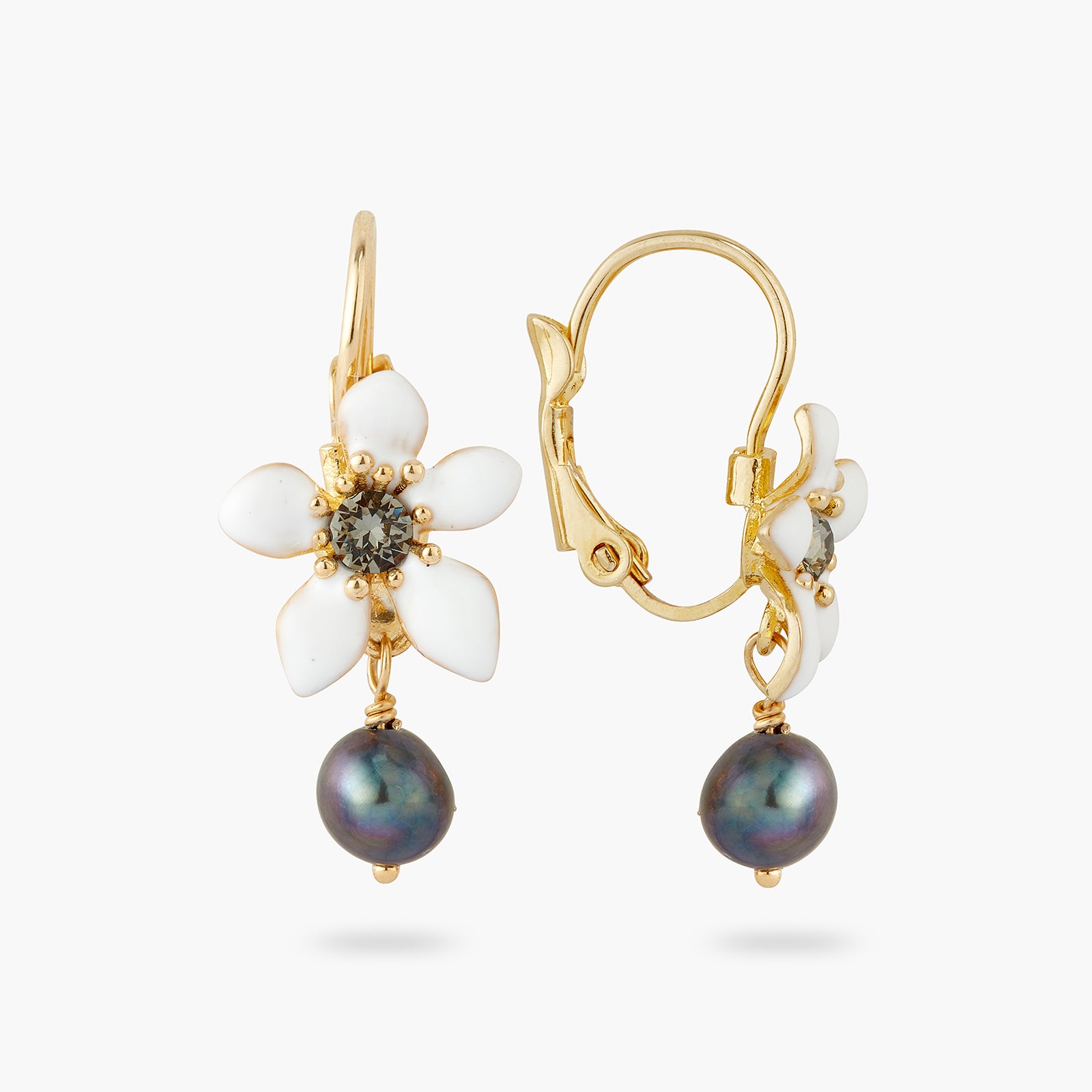 Boucles d'Oreilles Dormeuses Renoncule et Perle de Culture