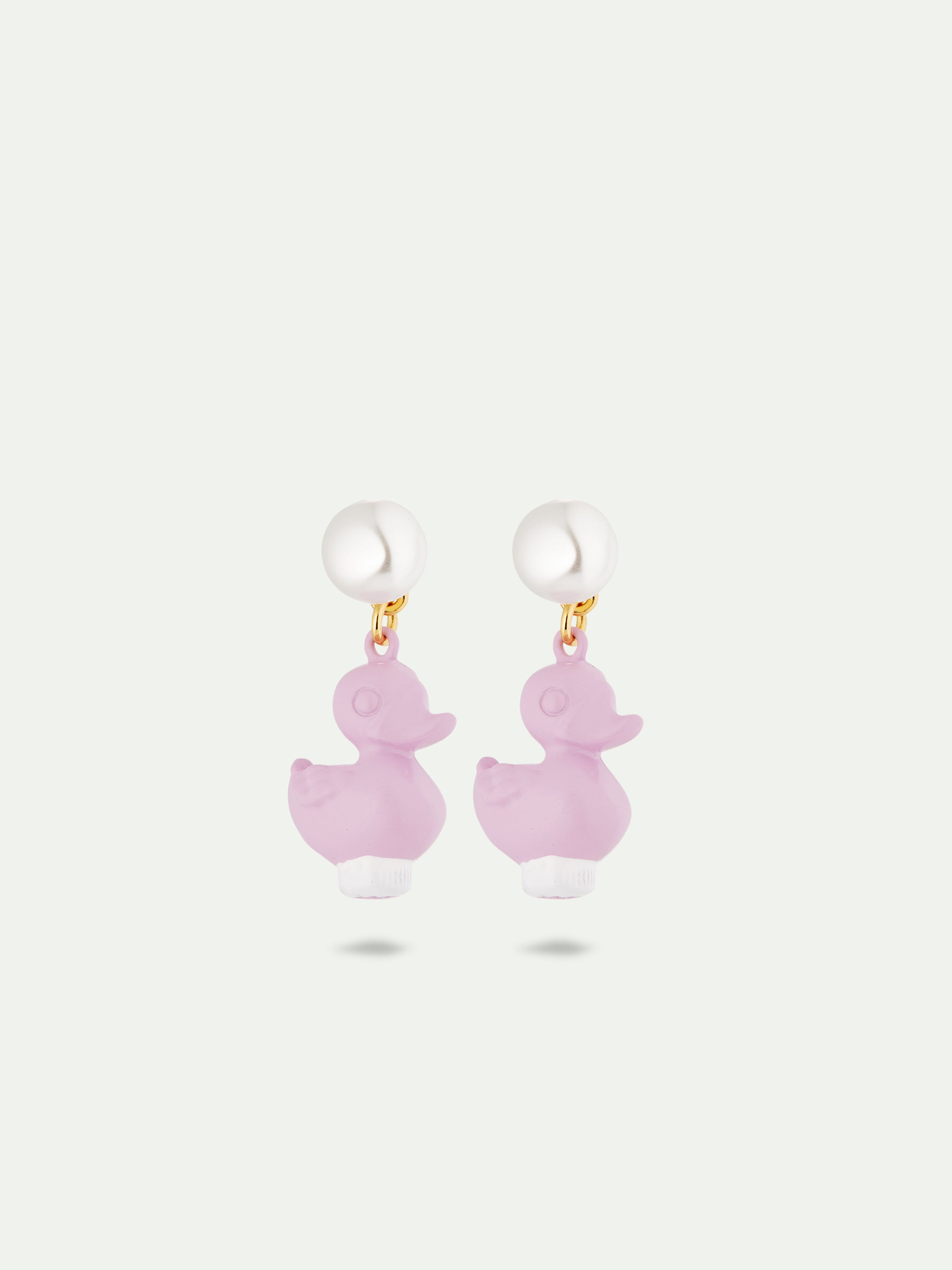Purple plastic duck earrings