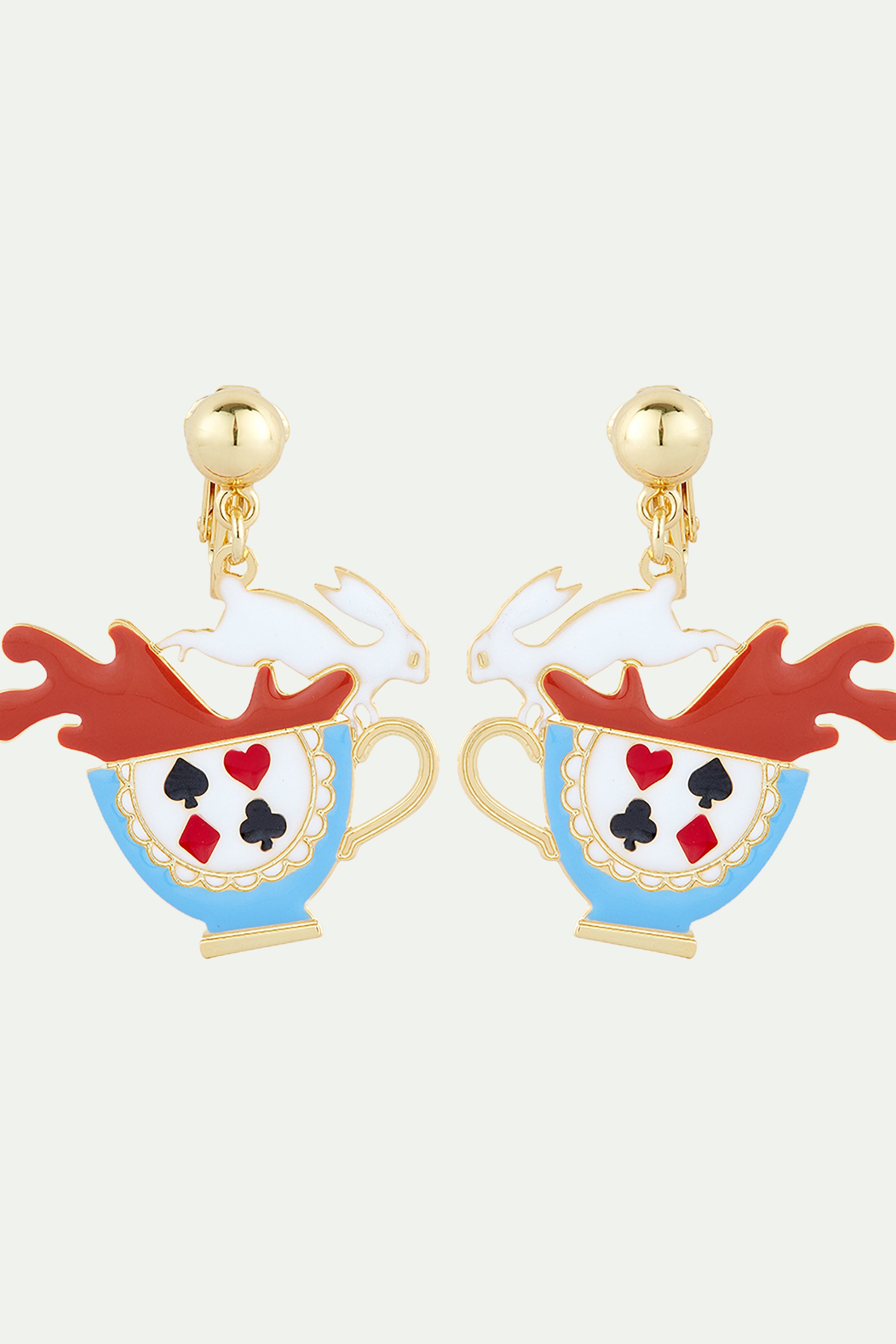 White rabbit and tea cup post earrings