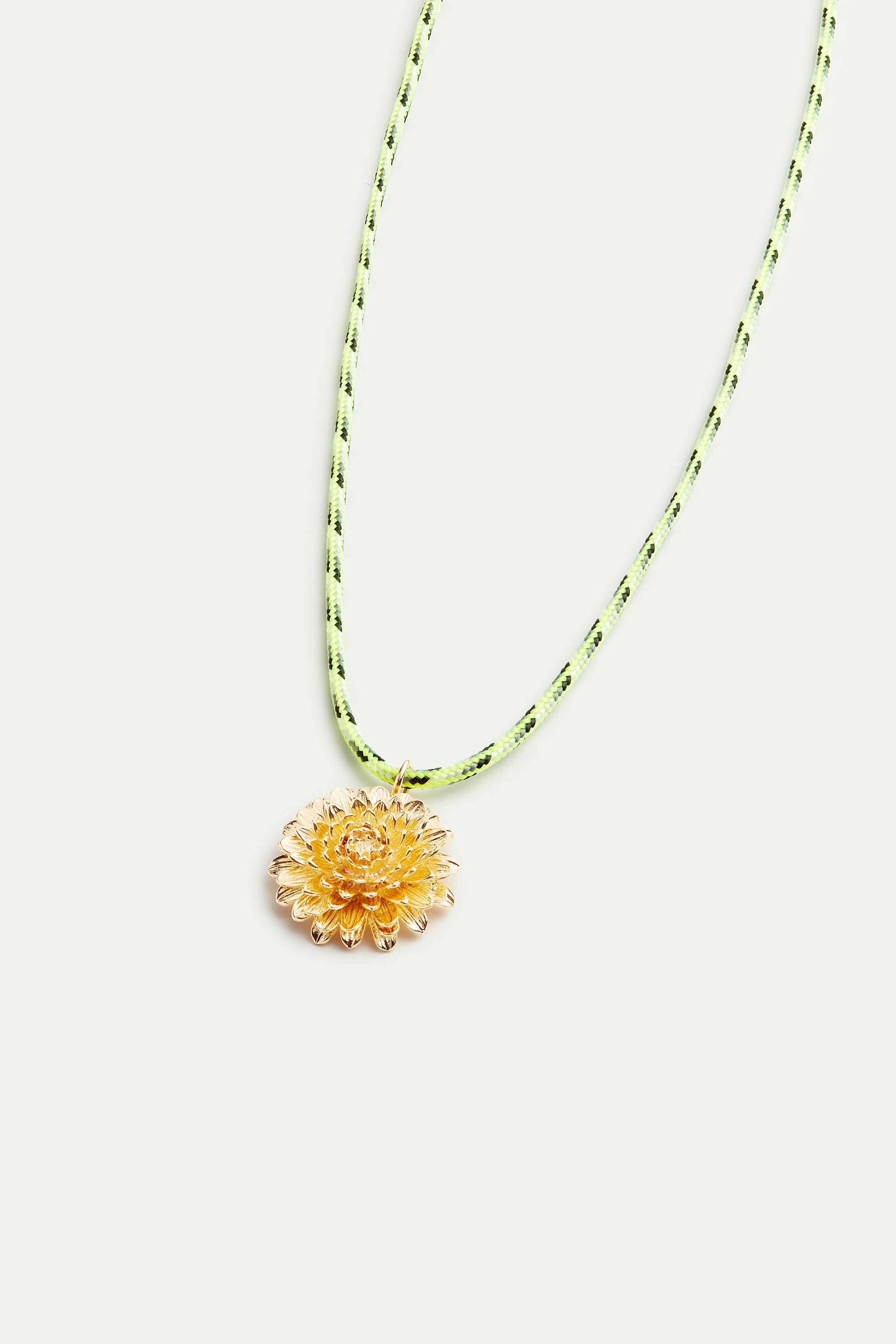 Green cord and golden dandelion necklace