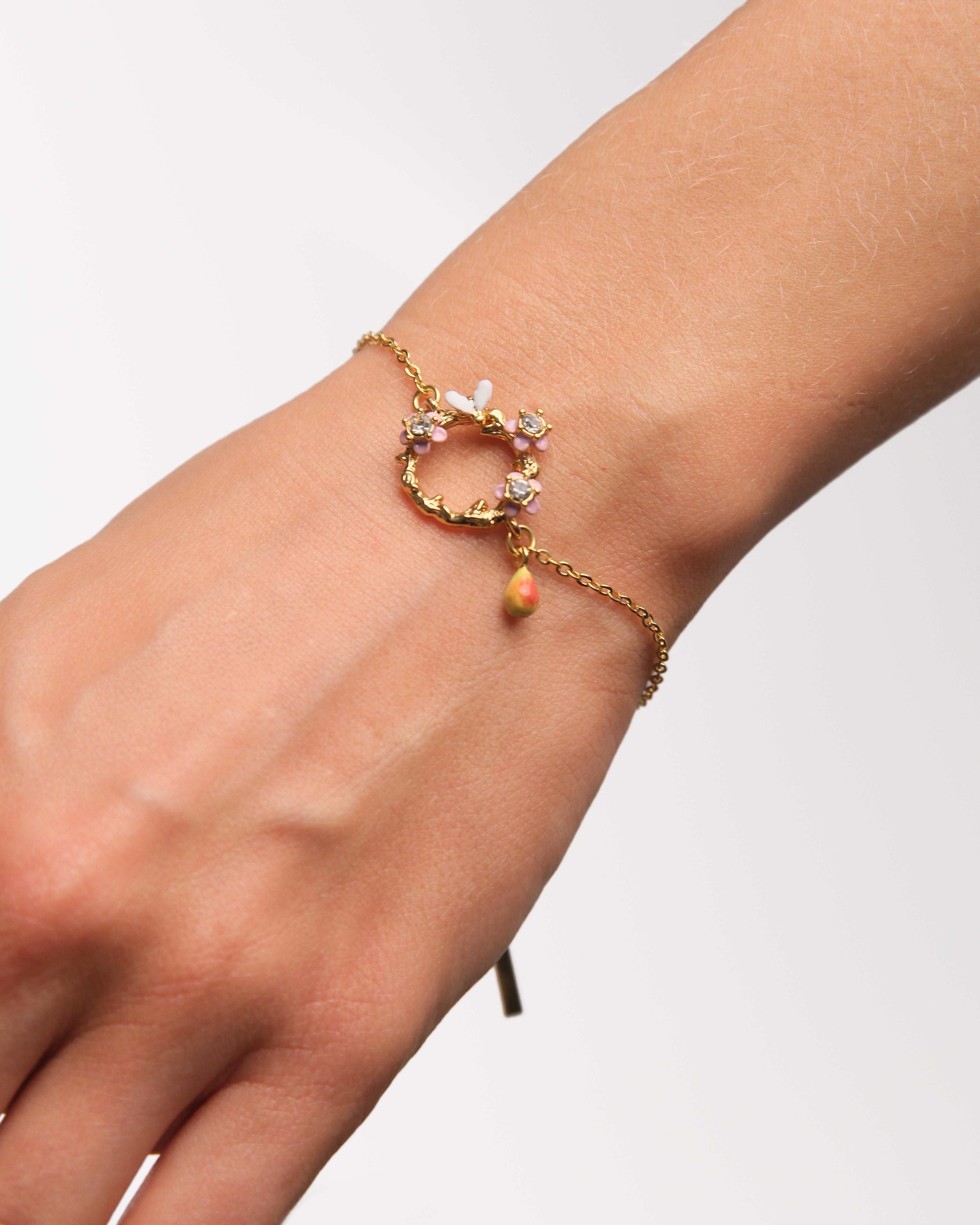 Pulsera fina flores de manzano, pera y abeja