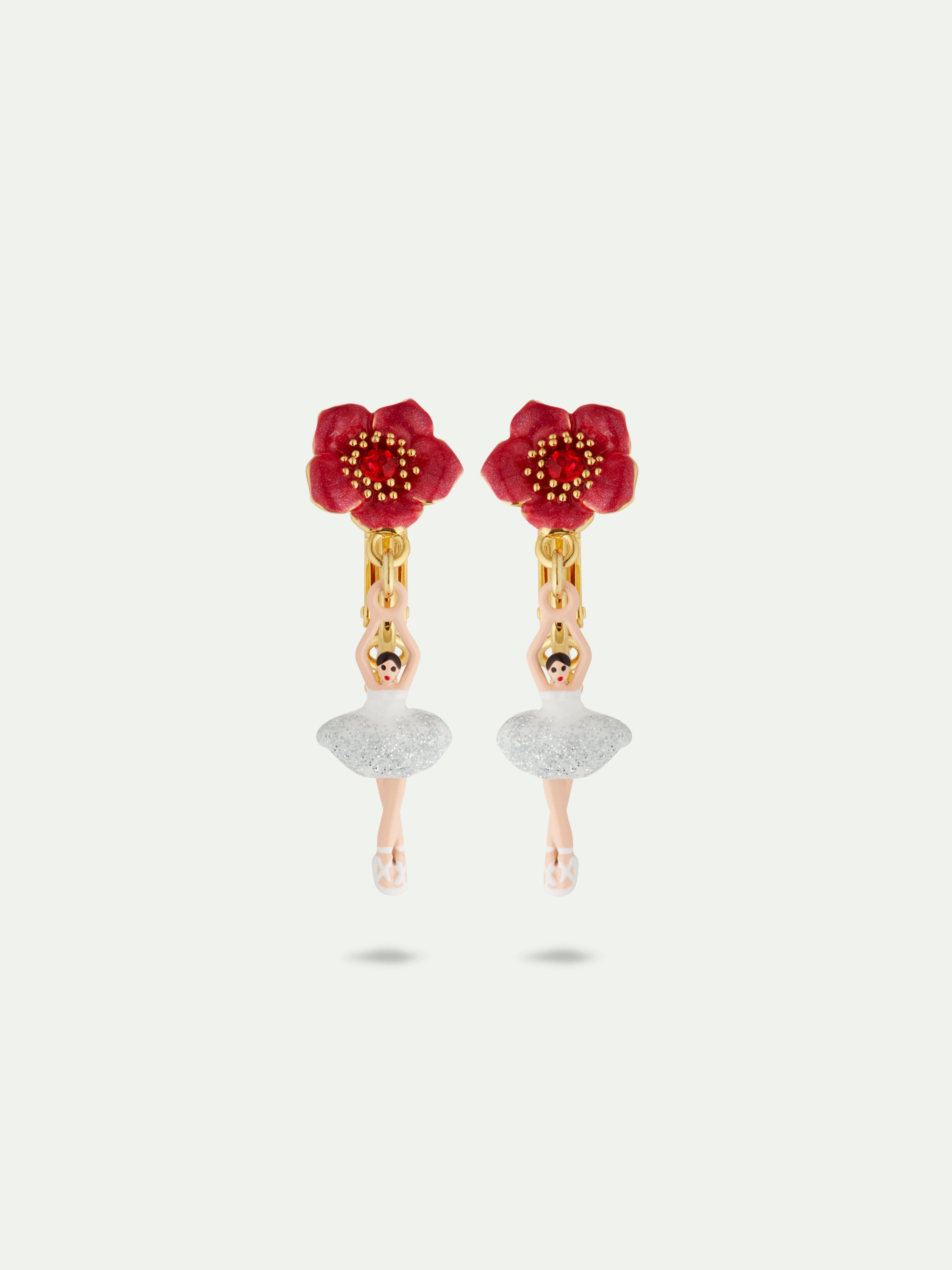 Boucles d'oreilles ballerine et fleur rouge