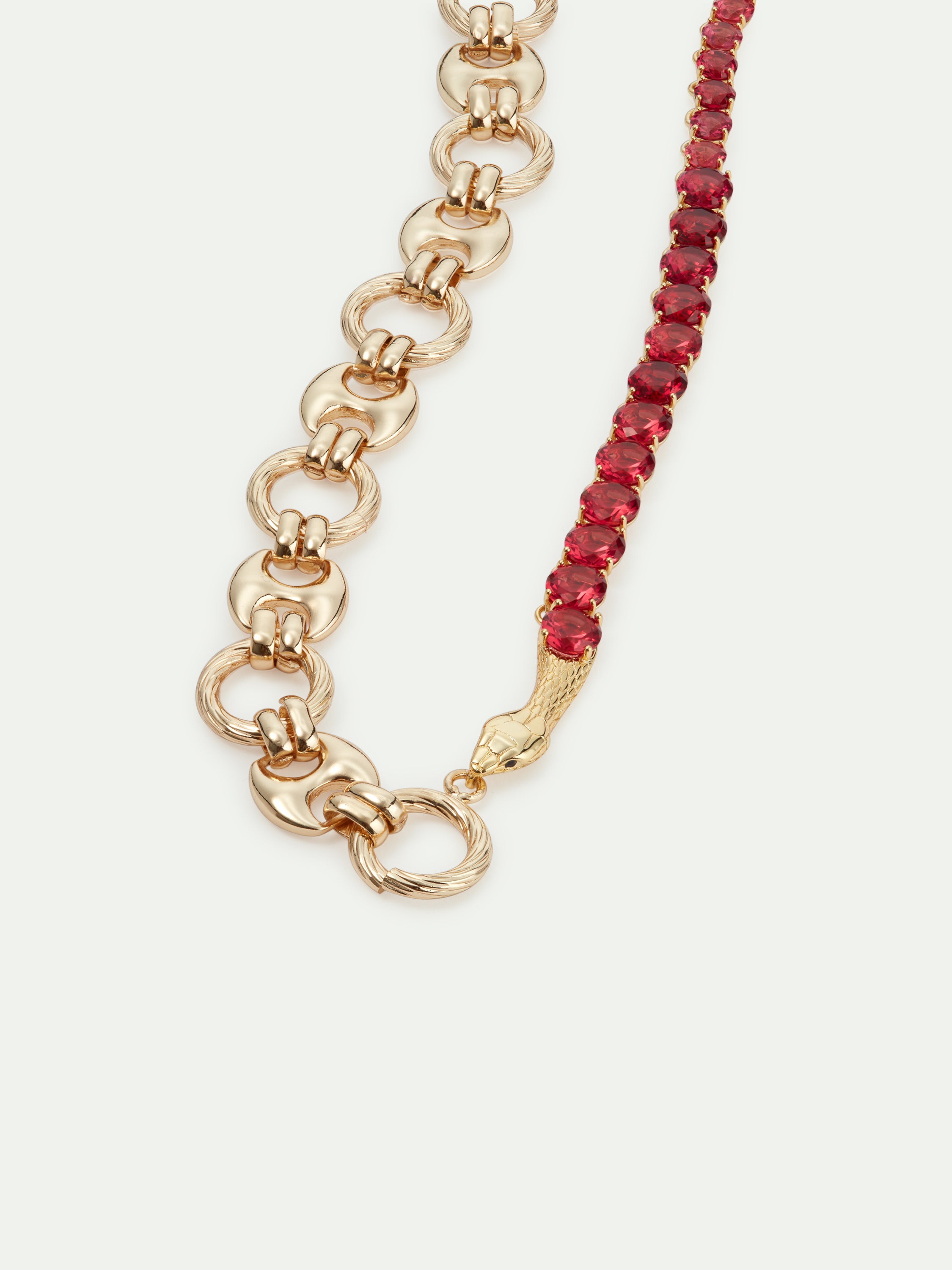 Collier ras de cou La Diamantine rouge grenat, serpentine et chaîne